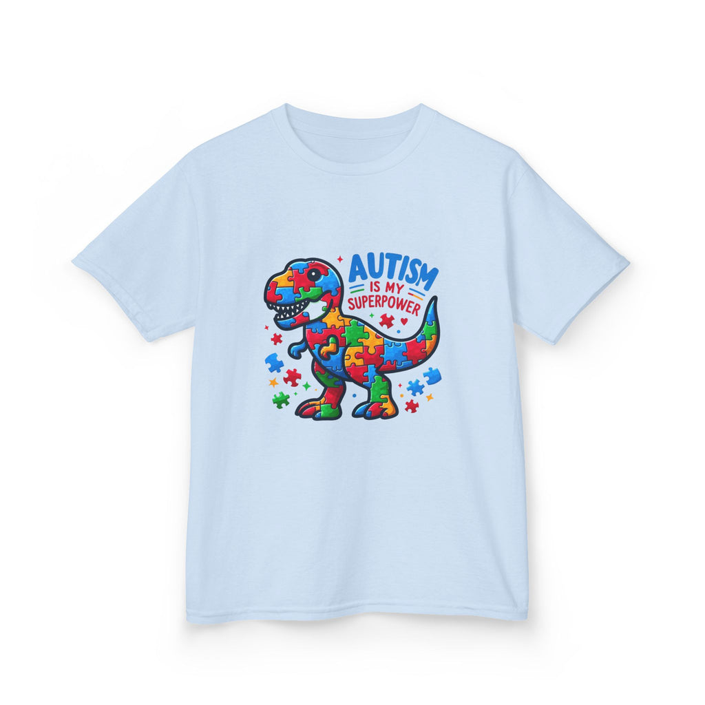 Kids T-Shirt — 'Autism is My Superpower' Puzzle Dinosaur Tee