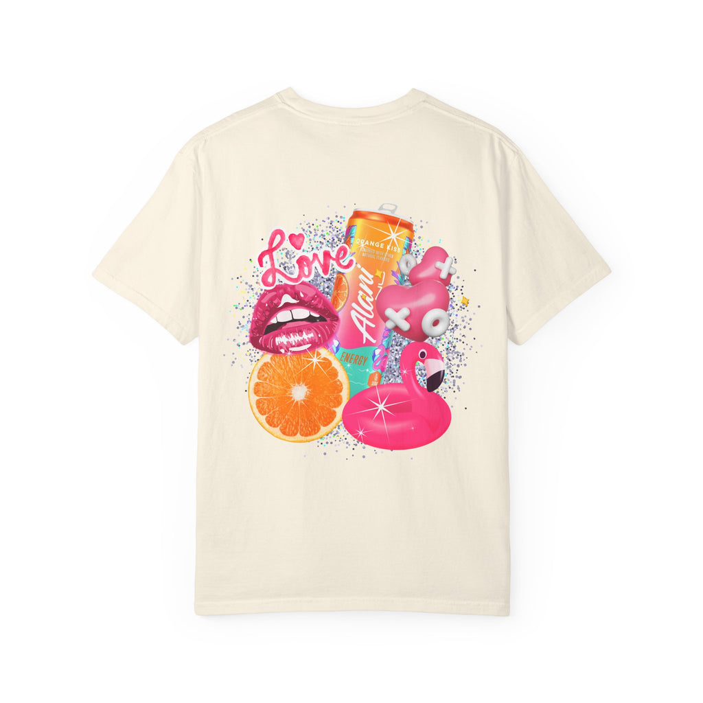 Alani Nu Beach Pop Graphic T-Shirt — Pink Flamingo, Citrus & Soda Can Design