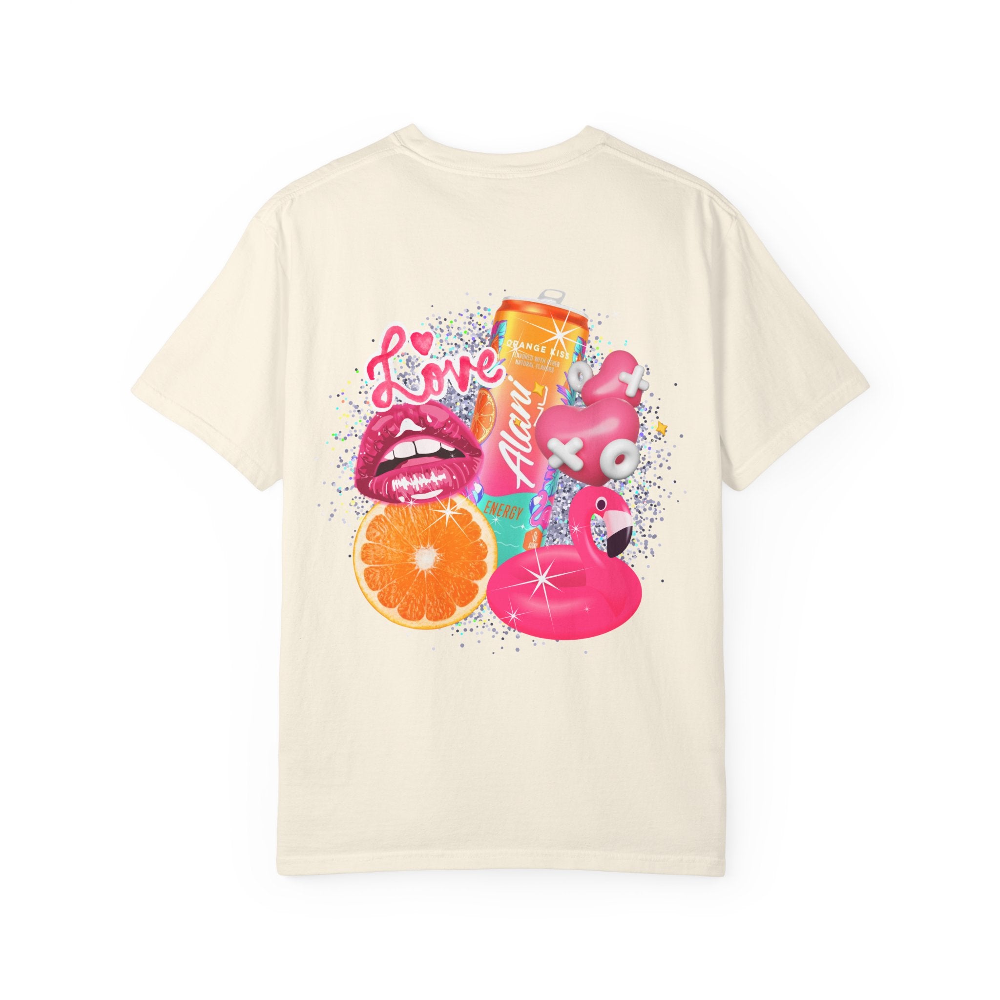 Alani Nu Beach Pop Graphic T-Shirt — Pink Flamingo, Citrus & Soda Can Design