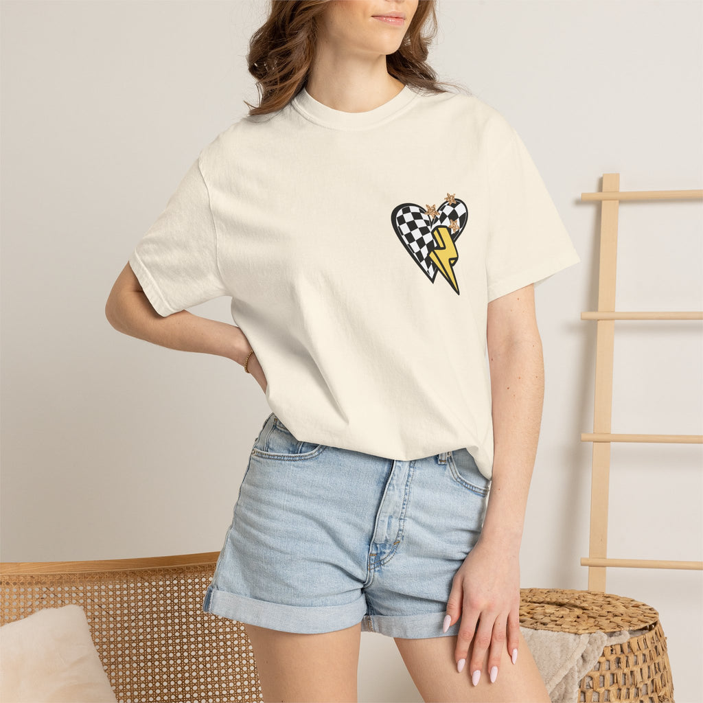 Graphic T-Shirt — Checker Heart & Tiger Collage Design