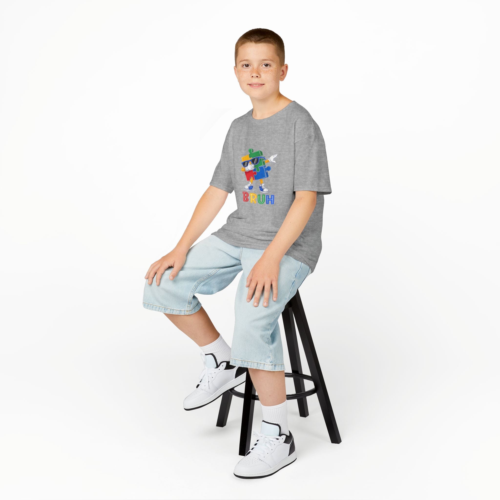Kids 'BRUH' Colorful Puzzle Robot Tee - Fun Graphic Shirt for Boys & Girls