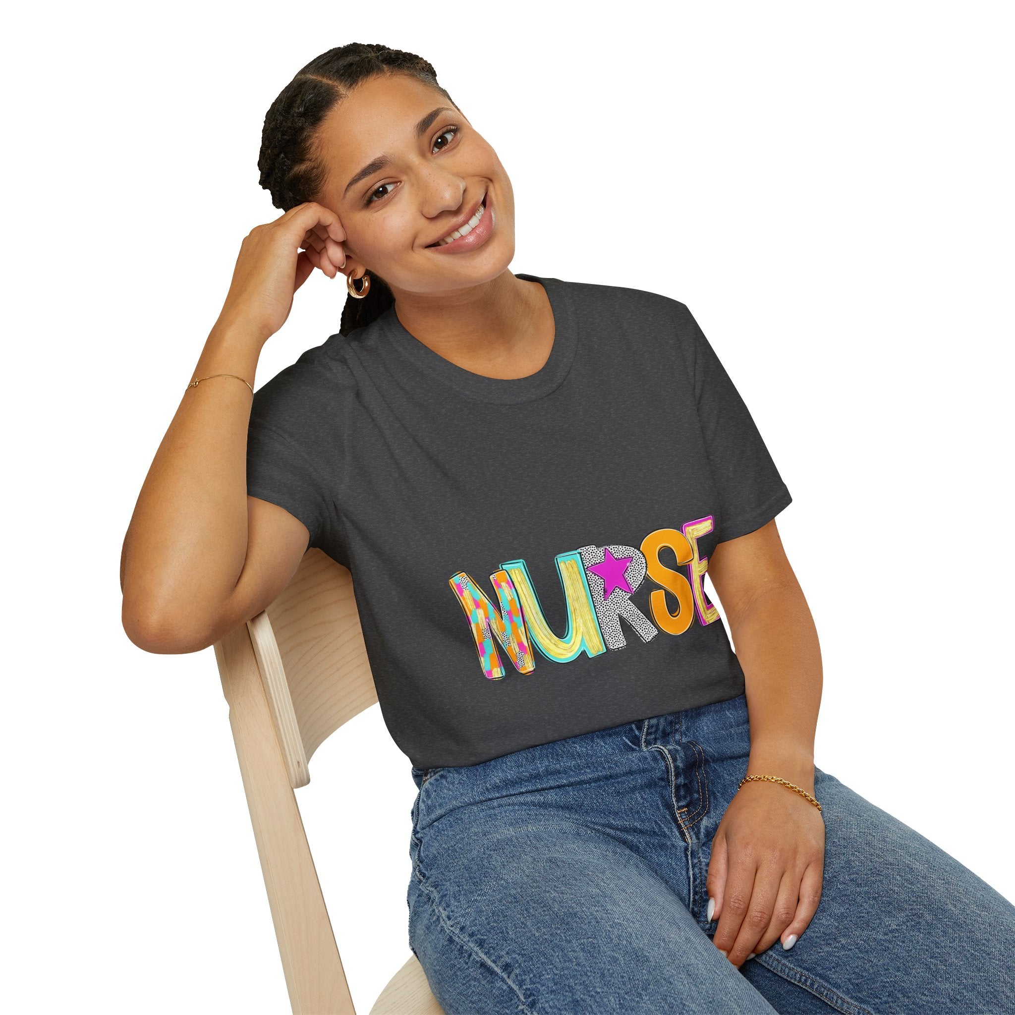 Nurse Colorful Lettering T-Shirt – Playful Scrubs-Themed Tee for Nurses