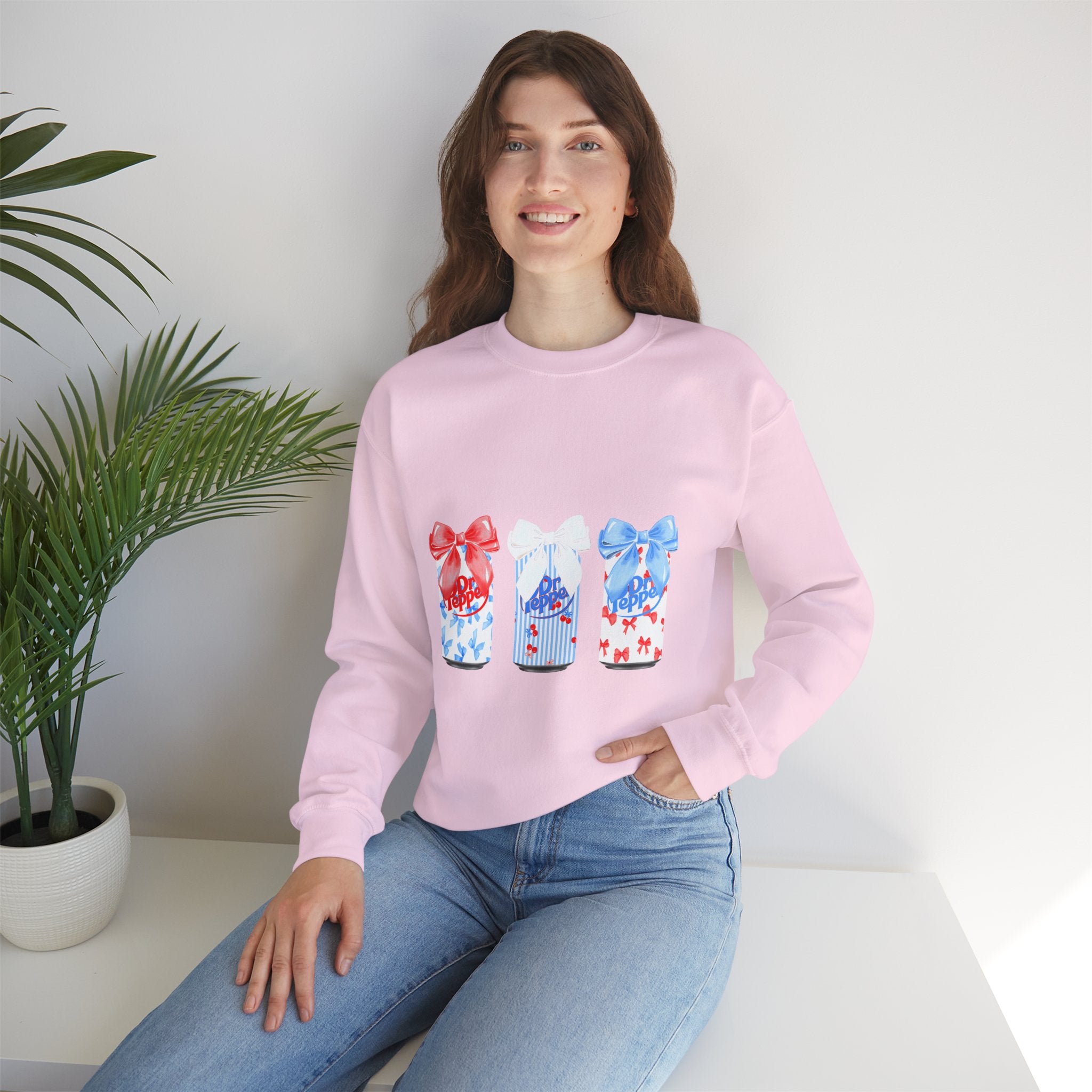 Patriotic Gift Candles Crewneck Sweatshirt – Red White Blue Ribbon Candle Trio