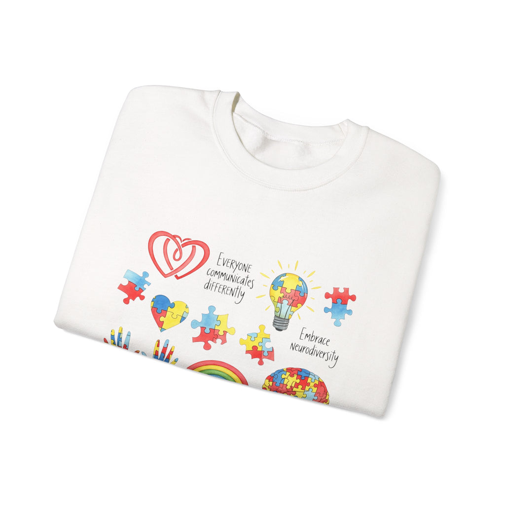 Autism Awareness Crewneck Sweatshirt — Puzzle Heart Rainbow Design
