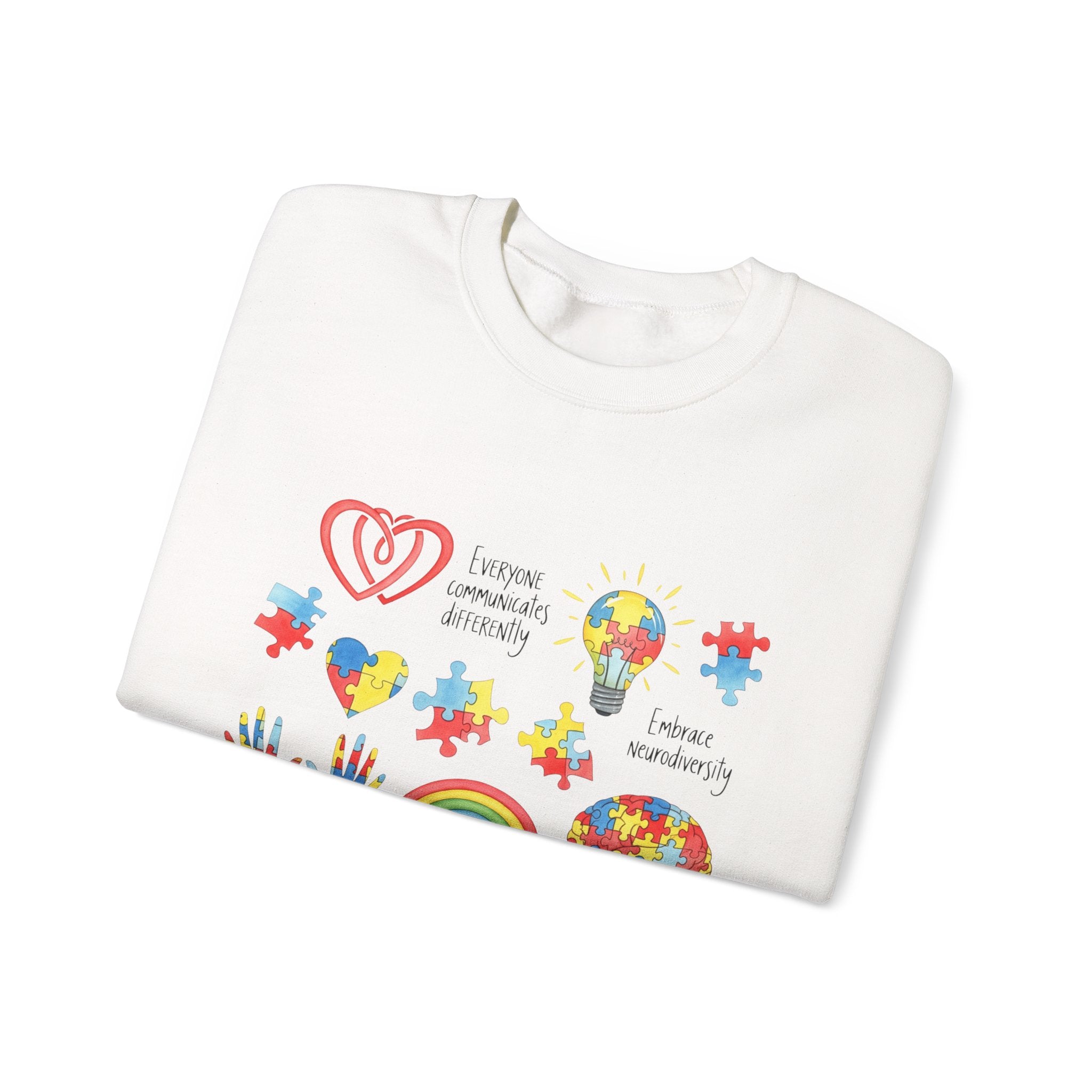 Autism Awareness Crewneck Sweatshirt — Puzzle Heart Rainbow Design