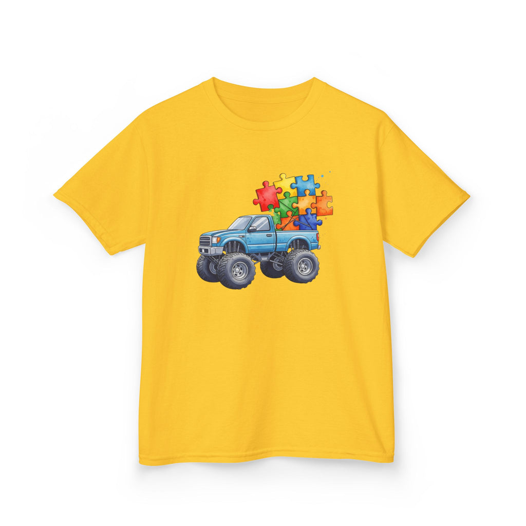 Kids Monster Truck Autism Awareness T‑Shirt — Puzzle Piece Ride