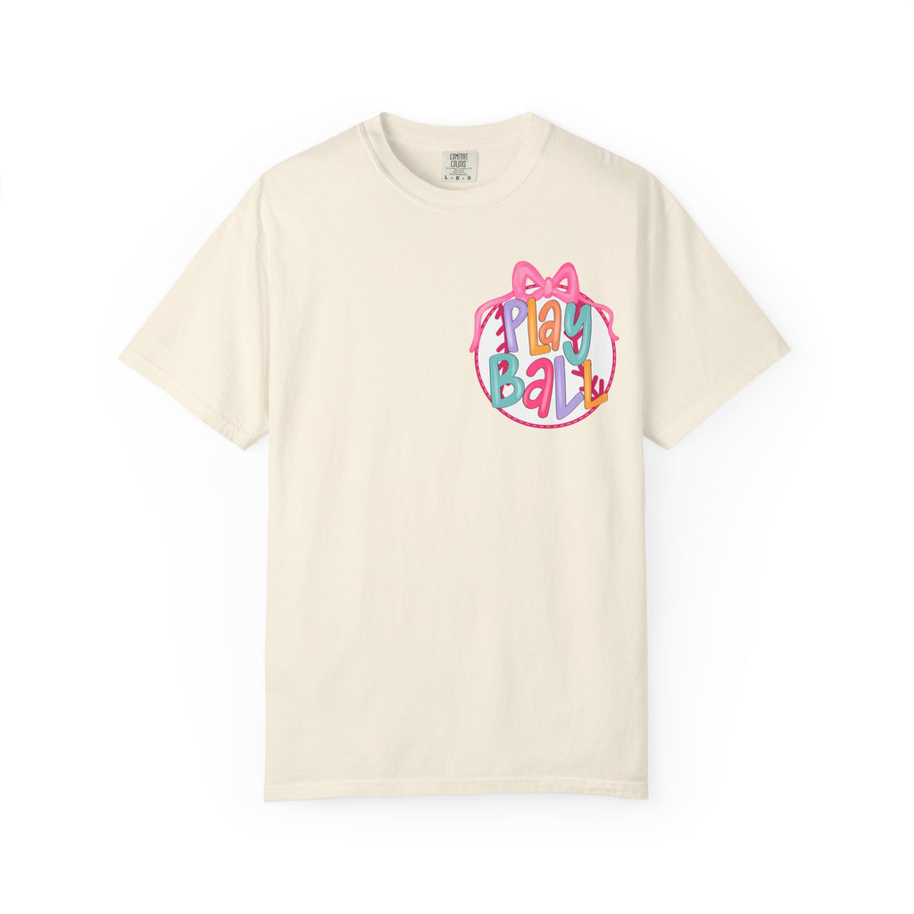 Softball Tee — "Play Ball" Front & "Pitch, Batter, Batter, Swing" Heart Back