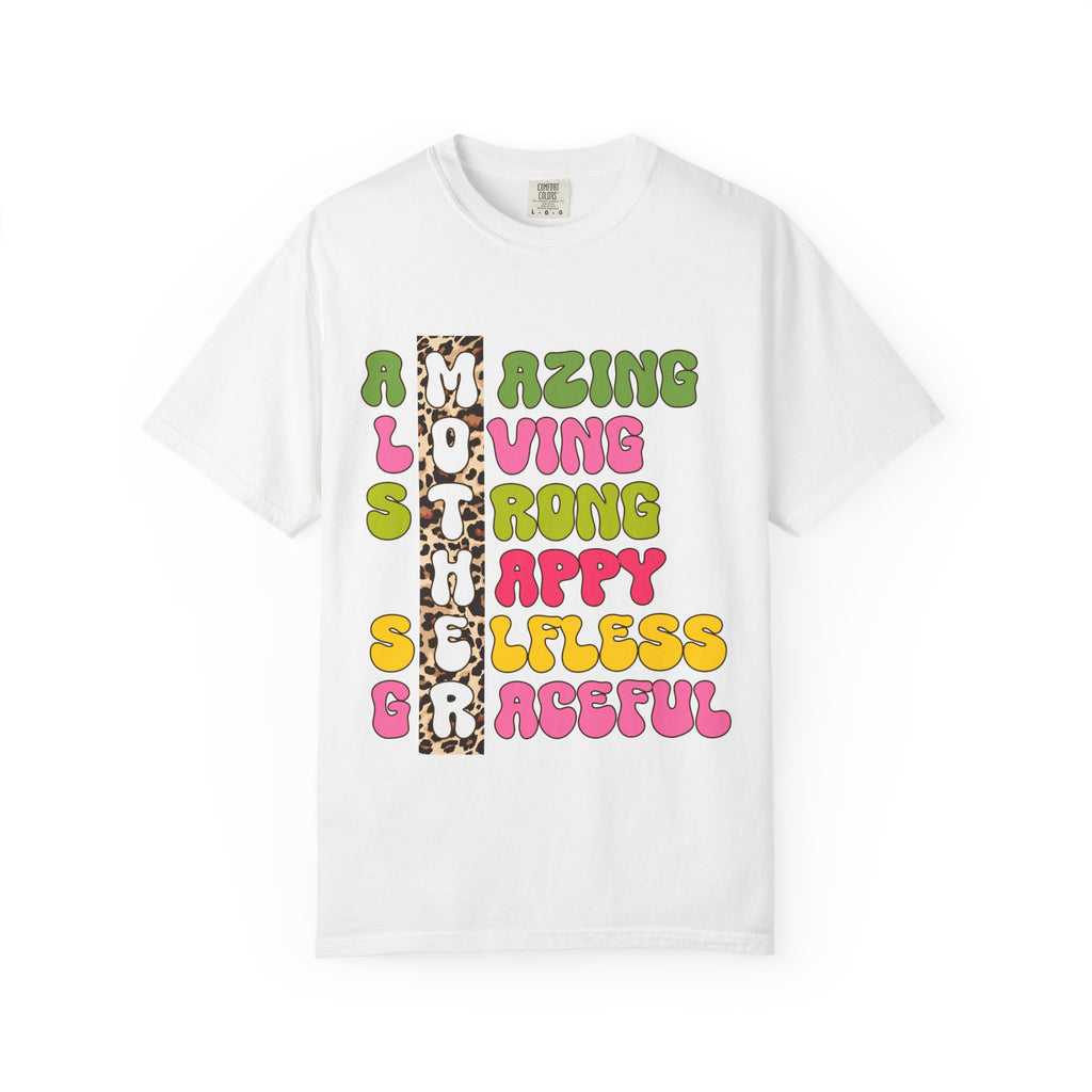 Mother Acrostic Graphic T-Shirt — Retro Bubble Letters & Leopard Accent