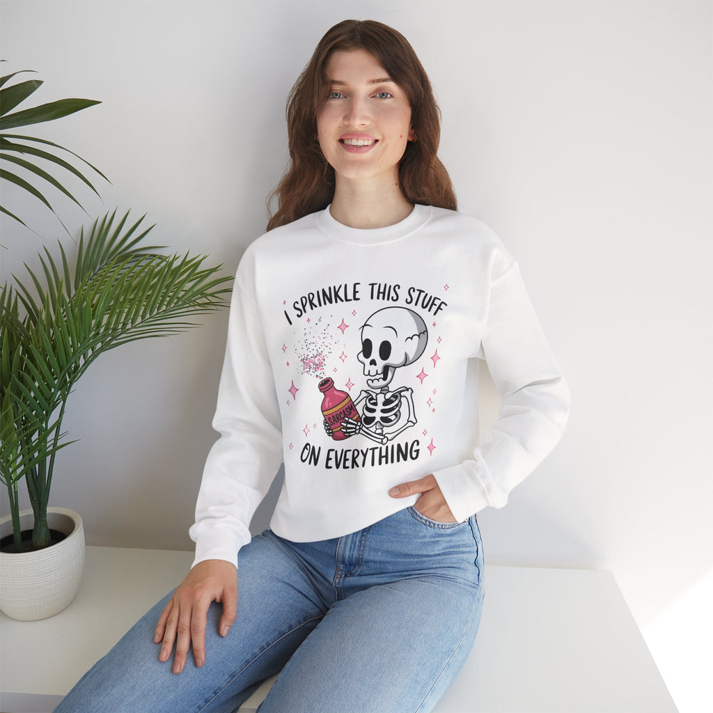 Sweatshirt — 'I Sprinkle This Stuff On Everything' Cute Skeleton Graphic Crewneck
