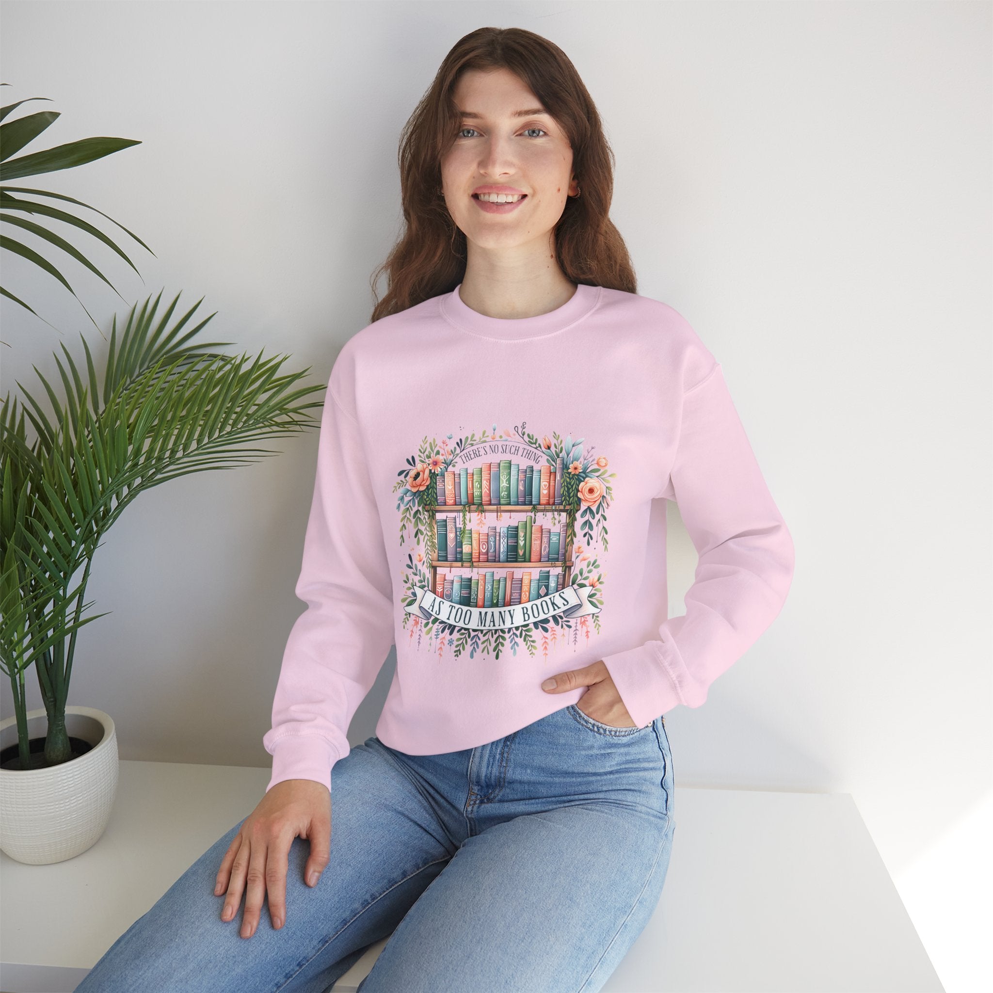 Booklover Crewneck Sweatshirt – Floral 'Too Many Books' Graphic