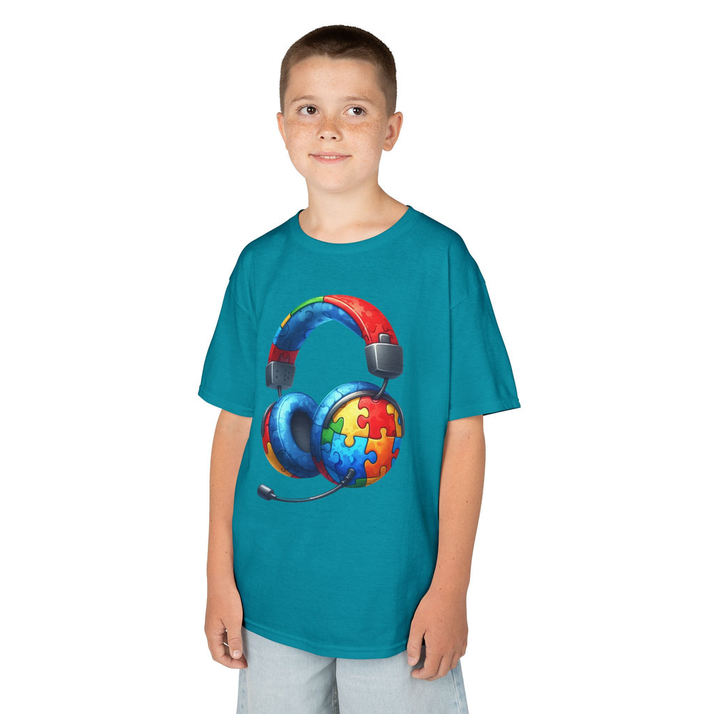 Kids Headset T‑Shirt with Puzzle Autism Awareness Design