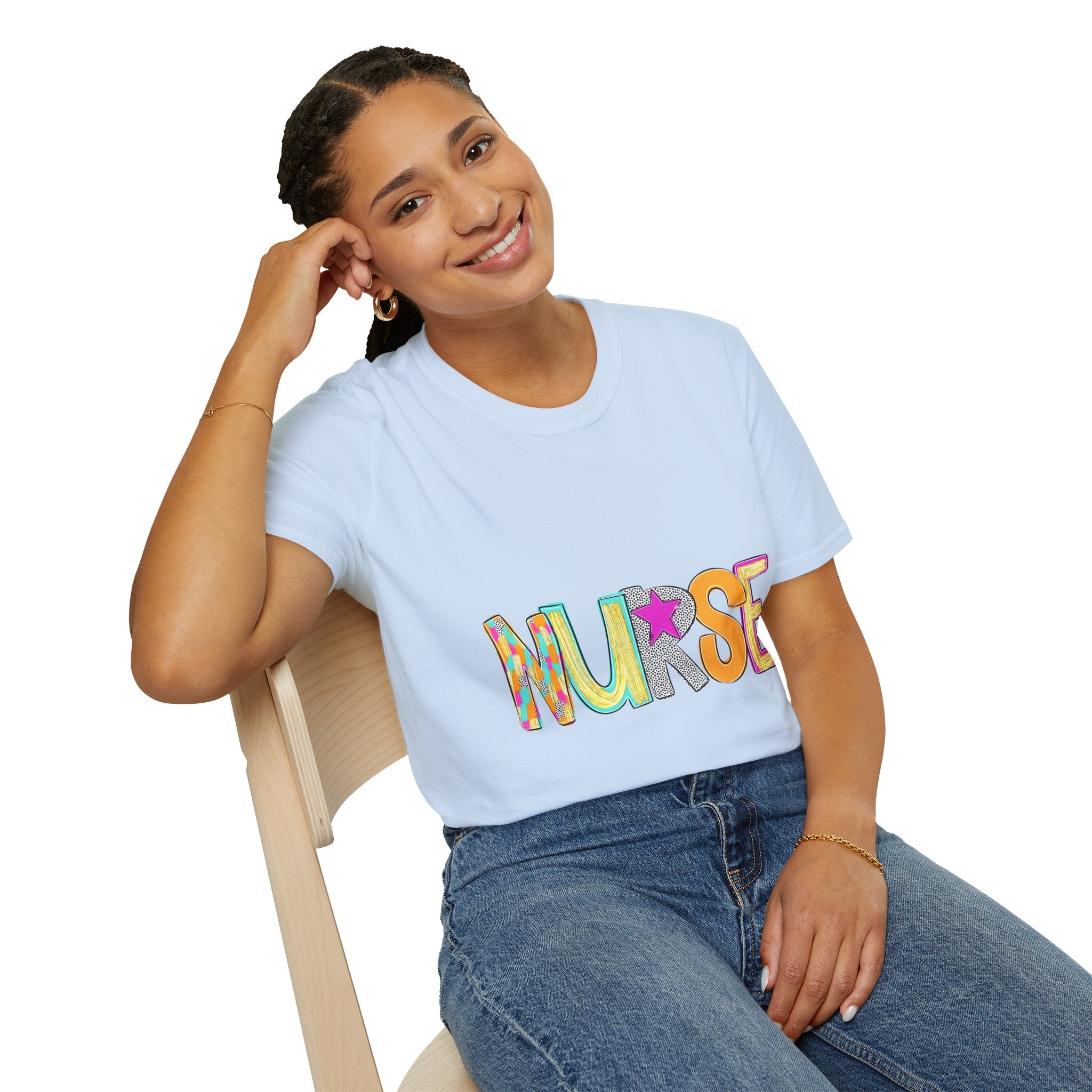 Nurse Colorful Lettering T-Shirt – Playful Scrubs-Themed Tee for Nurses
