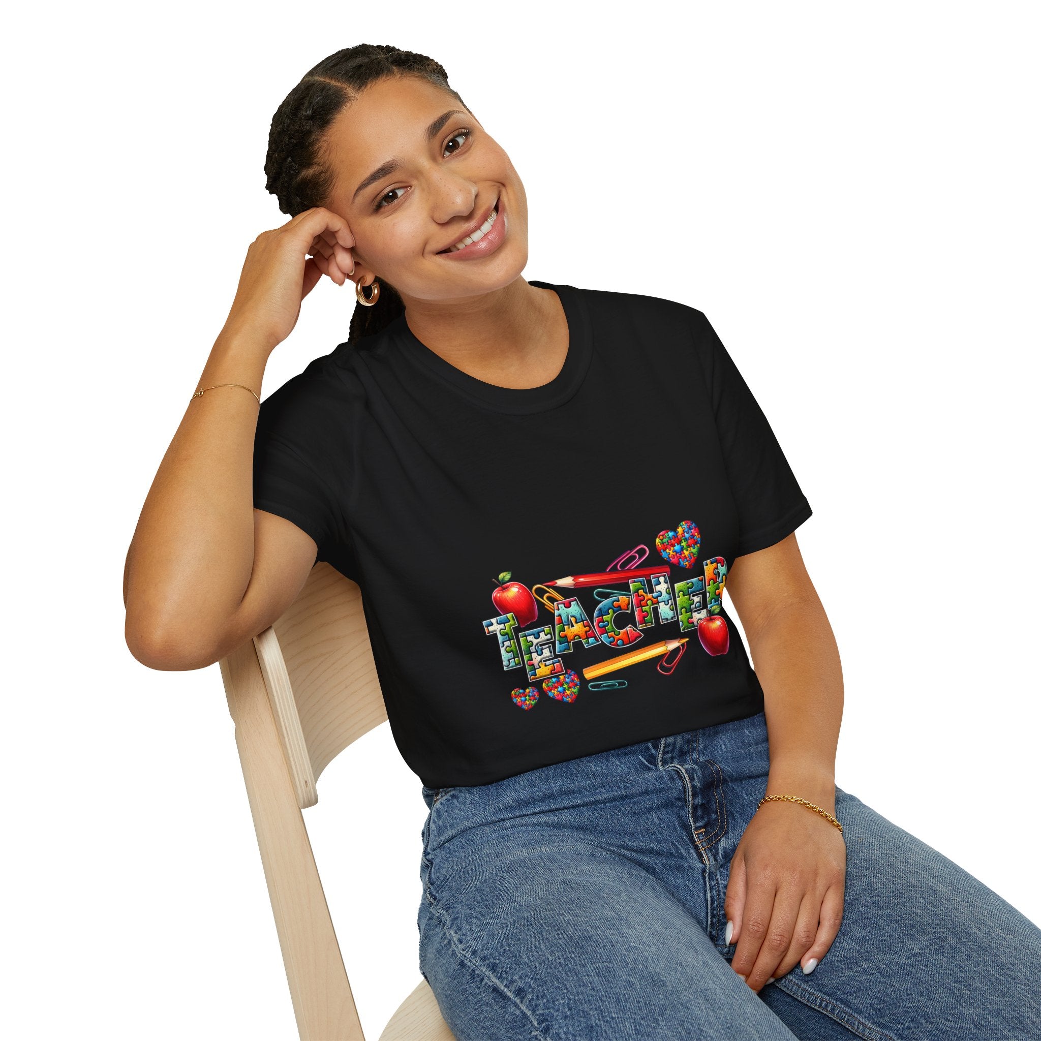 Teacher Appreciation T‑Shirt — Colorful School Icons & Hearts Design