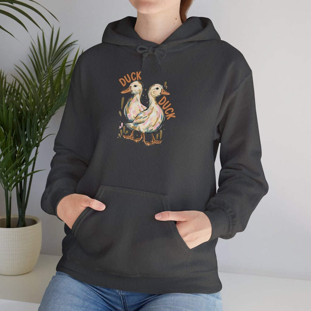 Duck & Goose Hoodie — Cute Waterfowl Graphic Pullover ("Duck Duck" Front, "Goose" Back)
