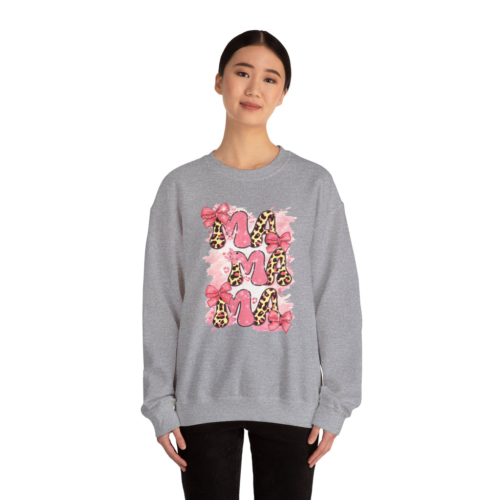 Sweatshirt — Pink Leopard “MOM” Design with Bows | Mother’s Day Cozy Crewneck