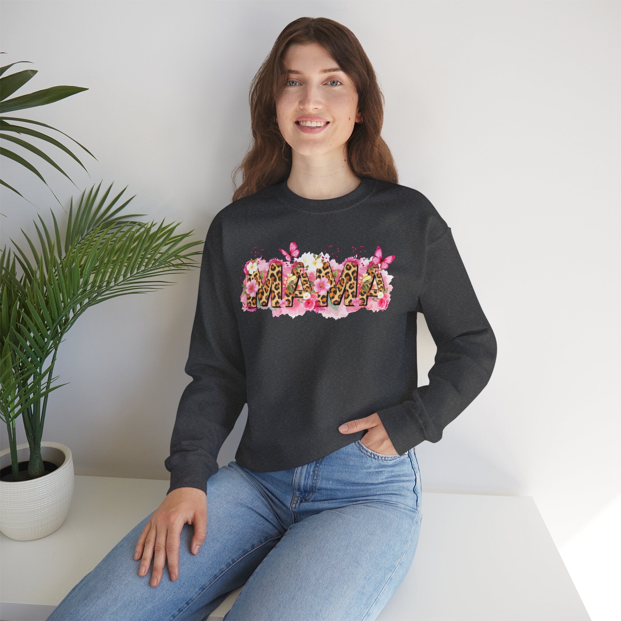 Mama Leopard Floral Crewneck Sweatshirt – Pink Butterflies