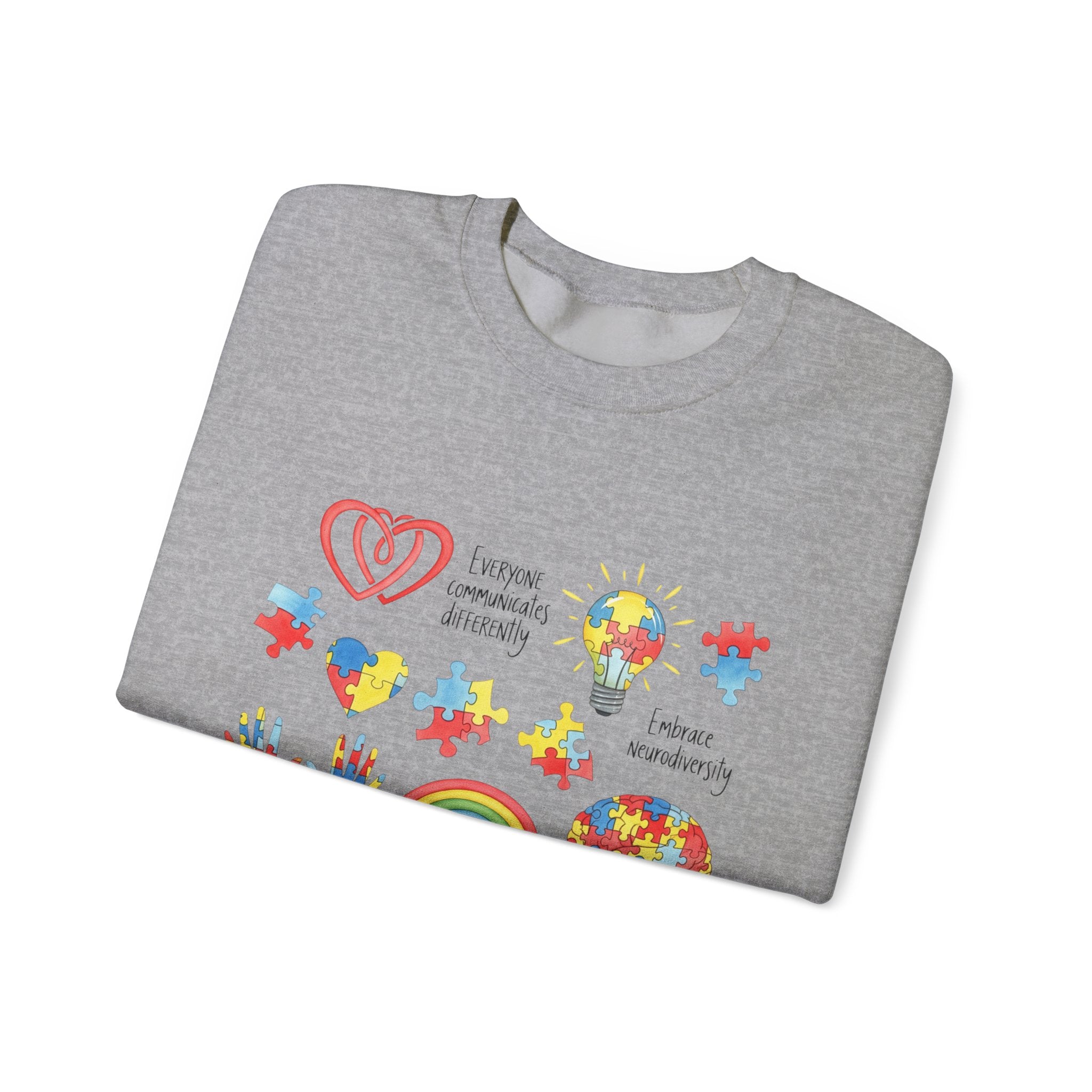 Autism Awareness Crewneck Sweatshirt — Puzzle Heart Rainbow Design