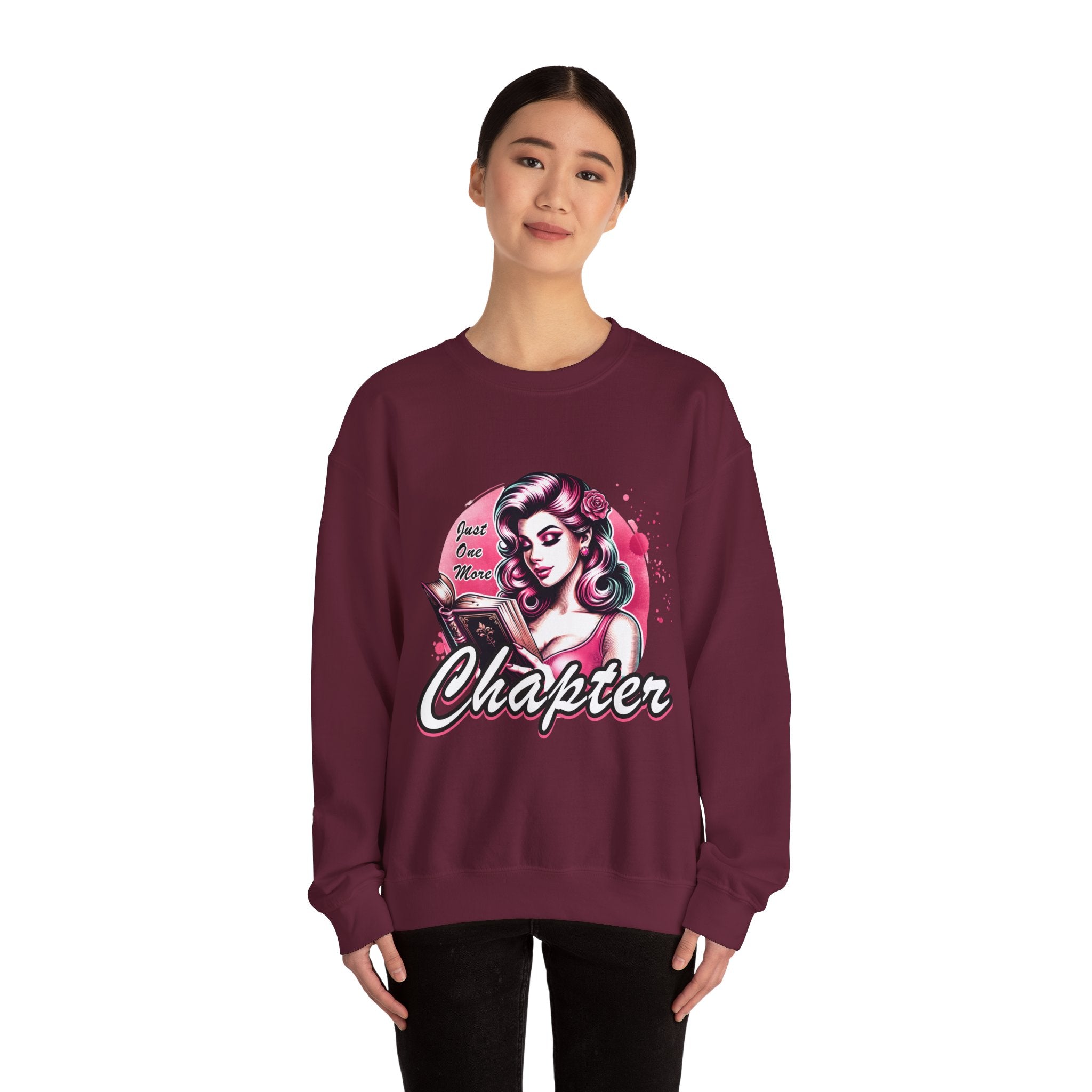Chapter Reading Sweatshirt – Retro Pinup 'Just One More Chapter' Cozy Crewneck