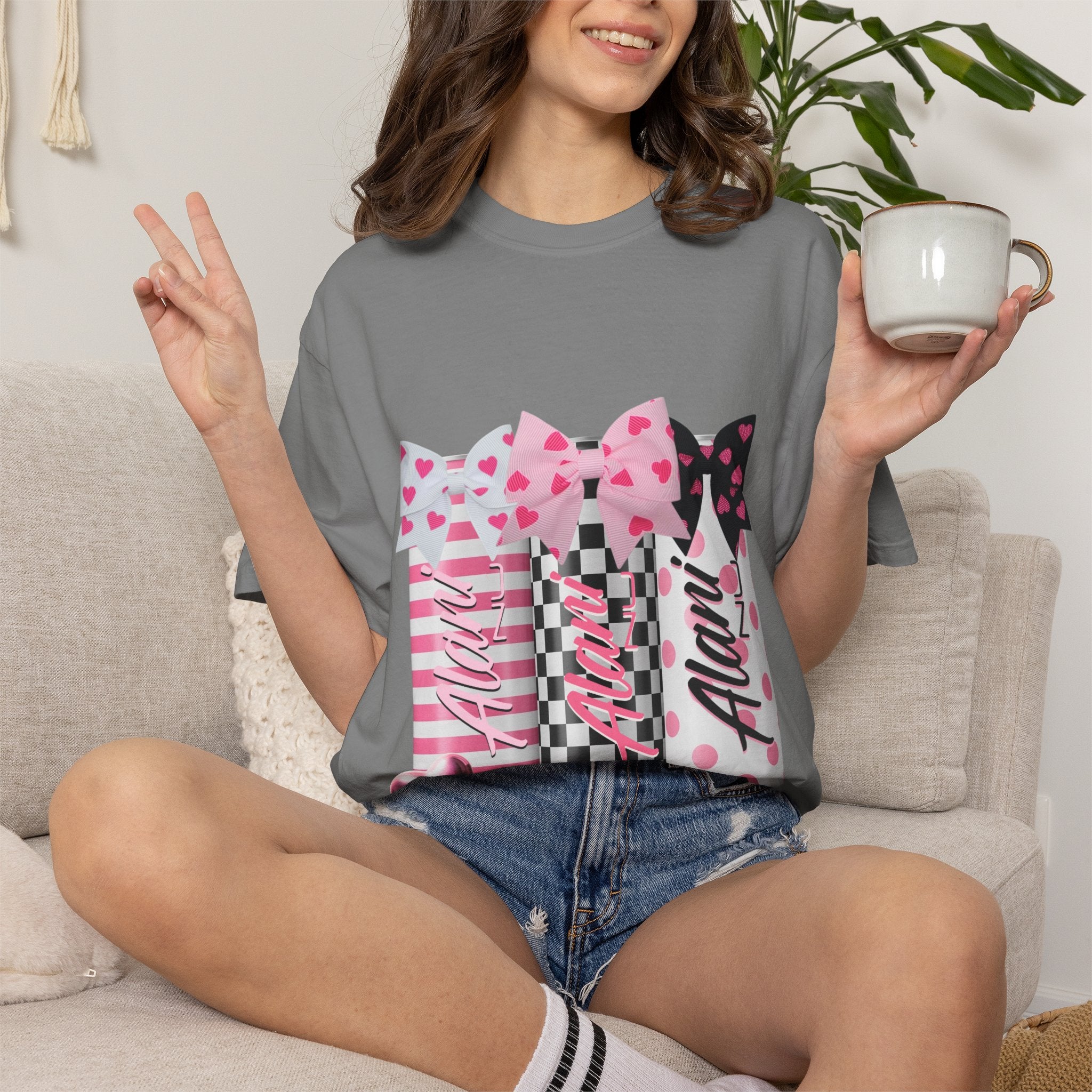Lipstick Trio Graphic T-Shirt — Pink Bow Cosmetic Design