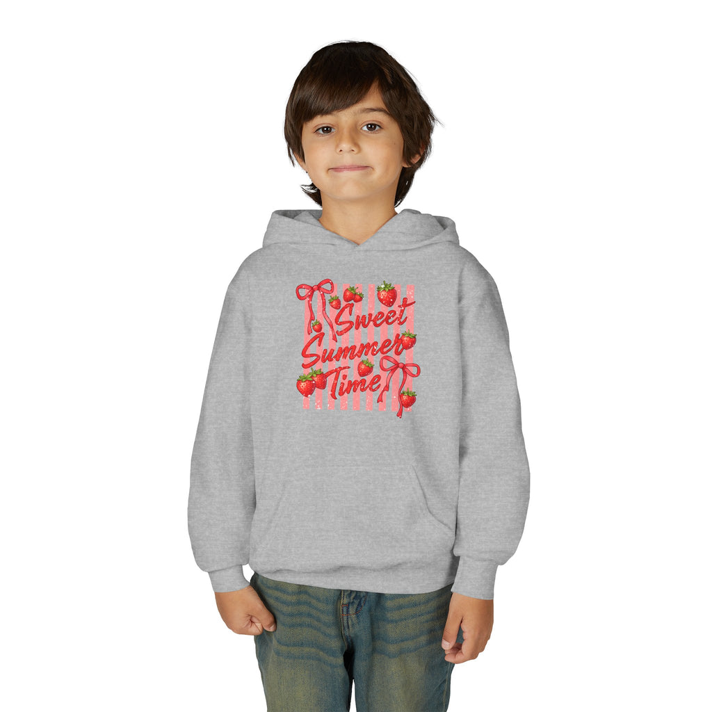 Youth Hoodie — "Sweet Summer Time" Strawberry Striped Graphic