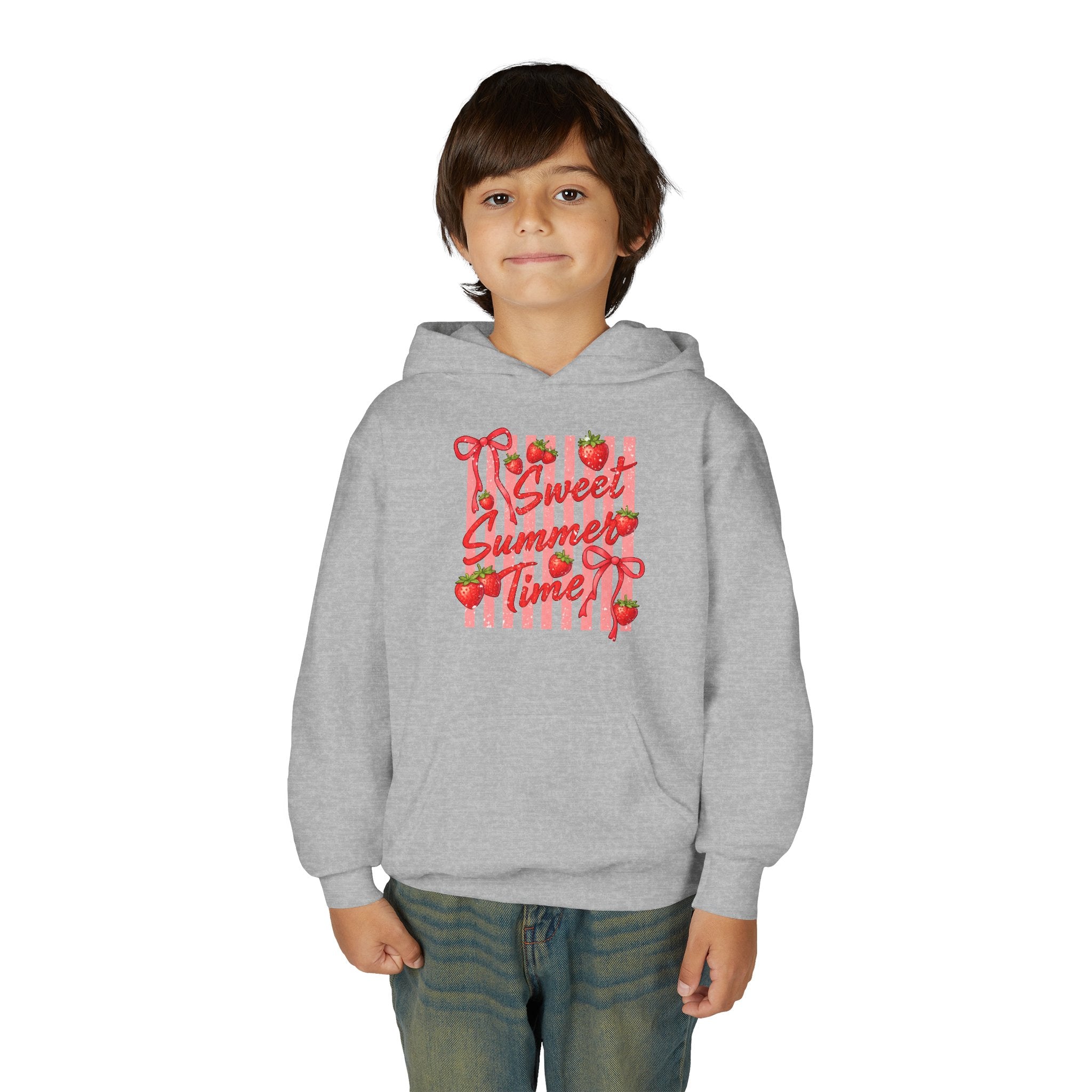 Youth Hoodie — "Sweet Summer Time" Strawberry Striped Graphic