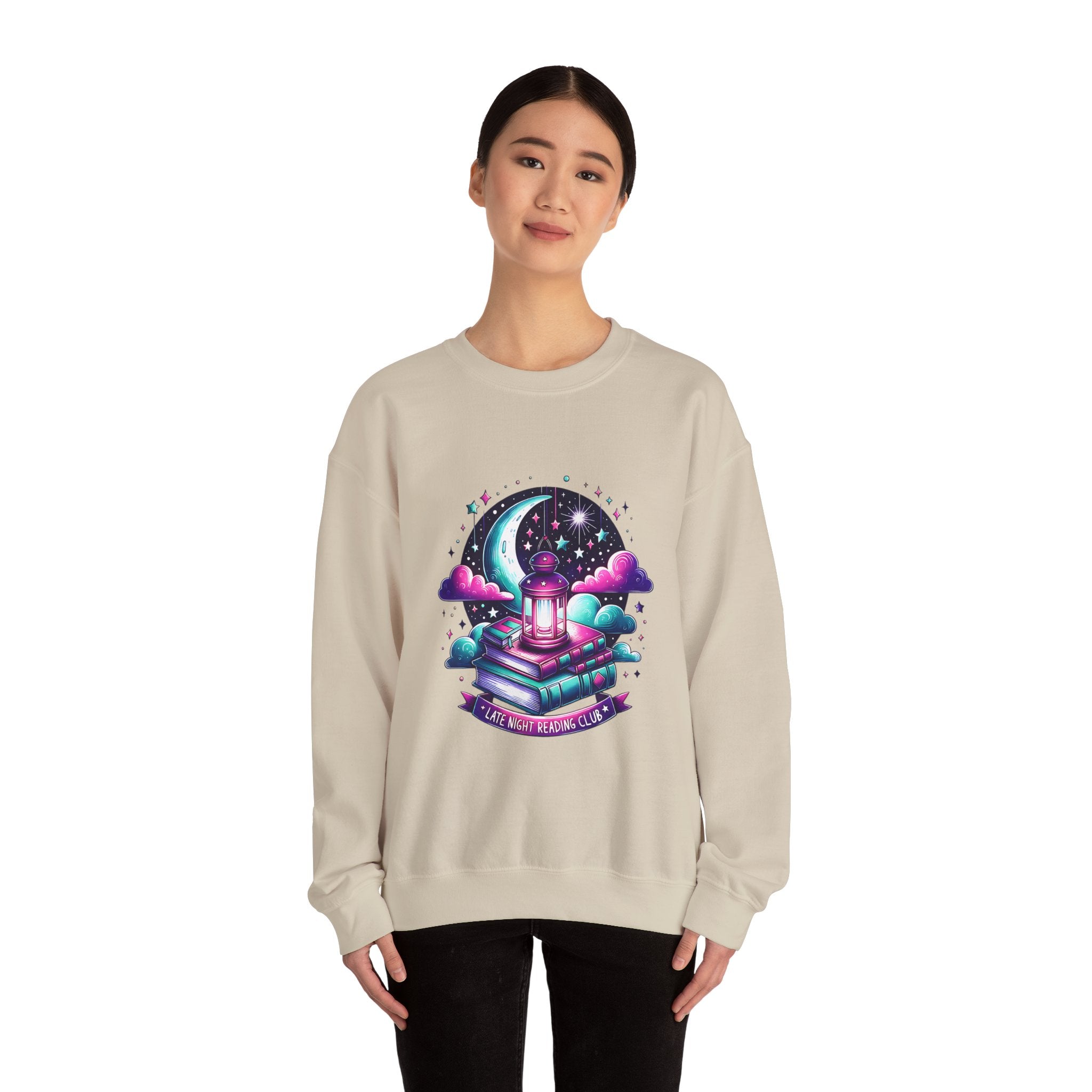 Mystical Reading Crewneck Sweatshirt — "Let Your Magic Bloom" Book & Lantern Design