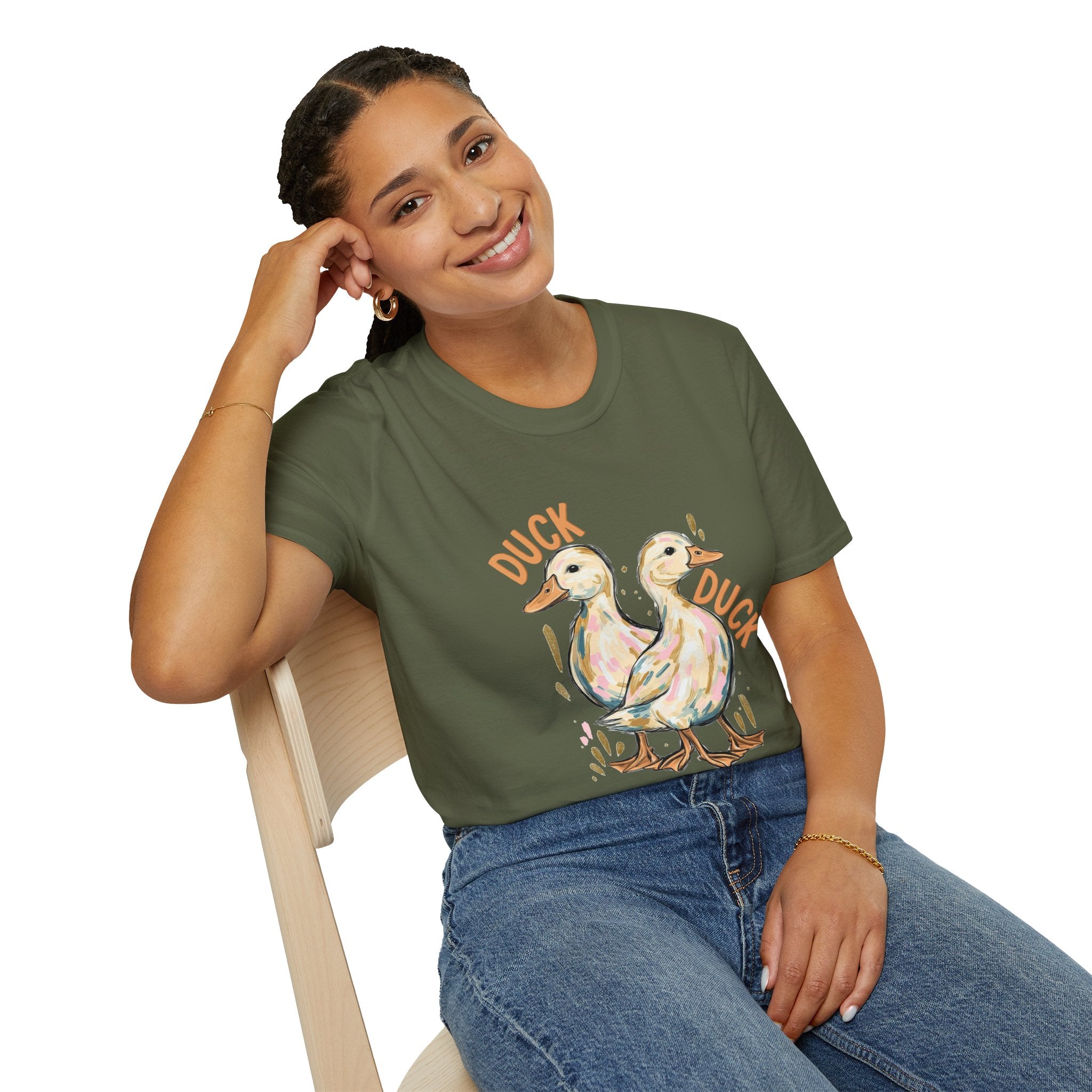 Double-sided Duck Duck Goose T-Shirt — Cute Pastel Duck & Goose Graphic Tee