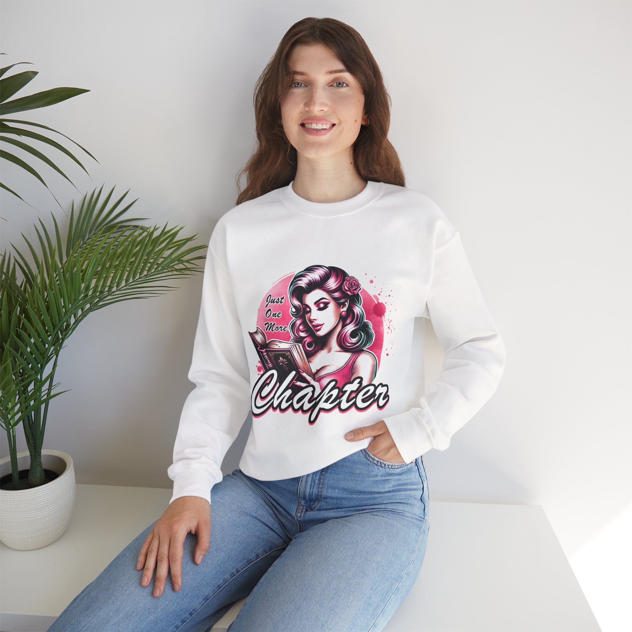 Chapter Reading Sweatshirt – Retro Pinup 'Just One More Chapter' Cozy Crewneck