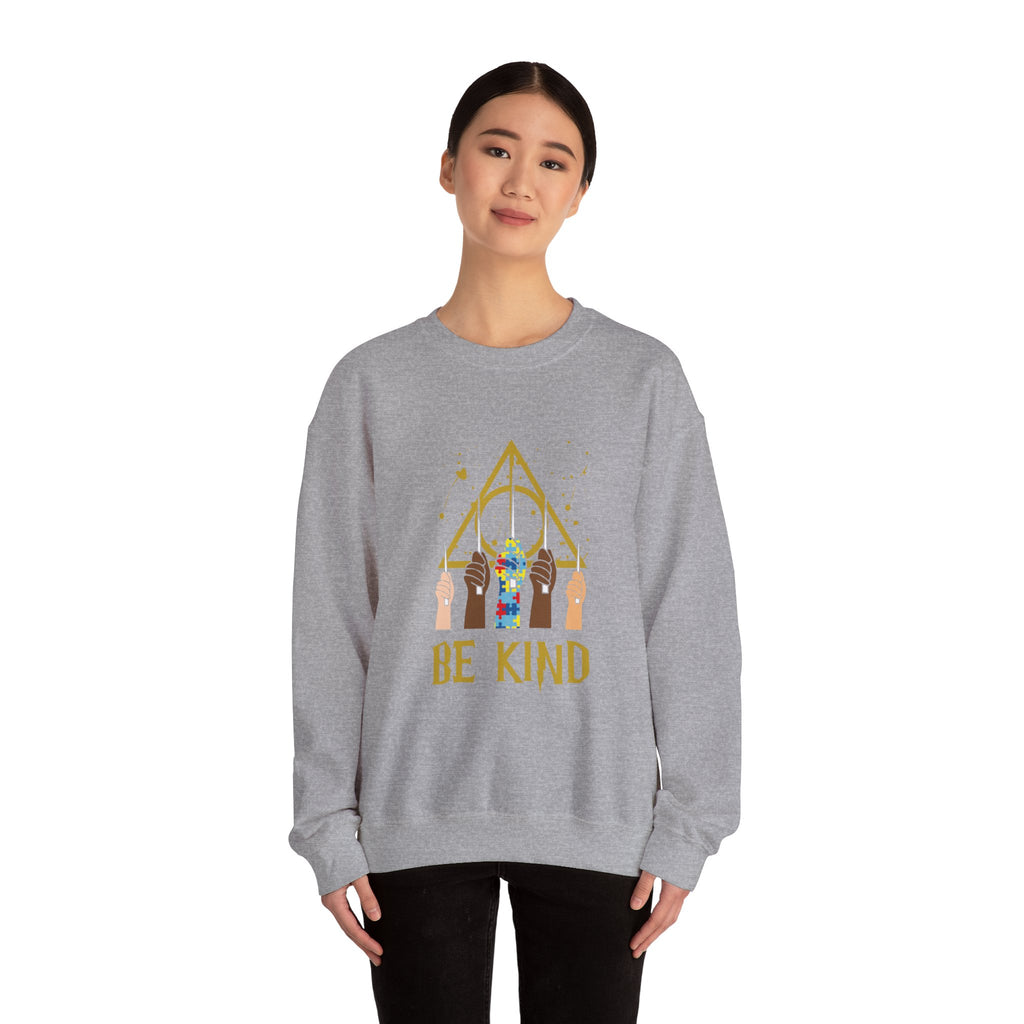 Be Kind Crewneck Sweatshirt – Inclusive Hands & Golden Emblem
