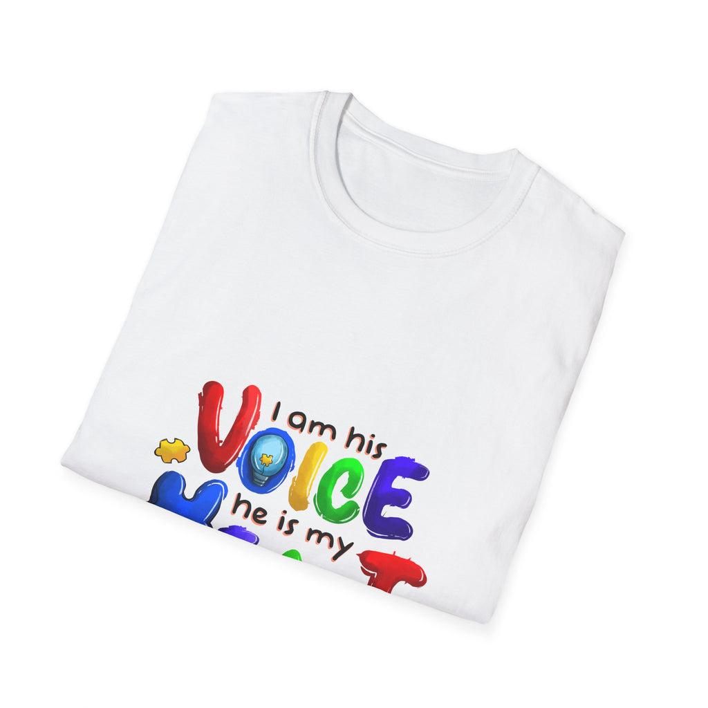 Children's Autism Awareness T-Shirt — "I Am His Voice, He Is My Heart" Colorful Design