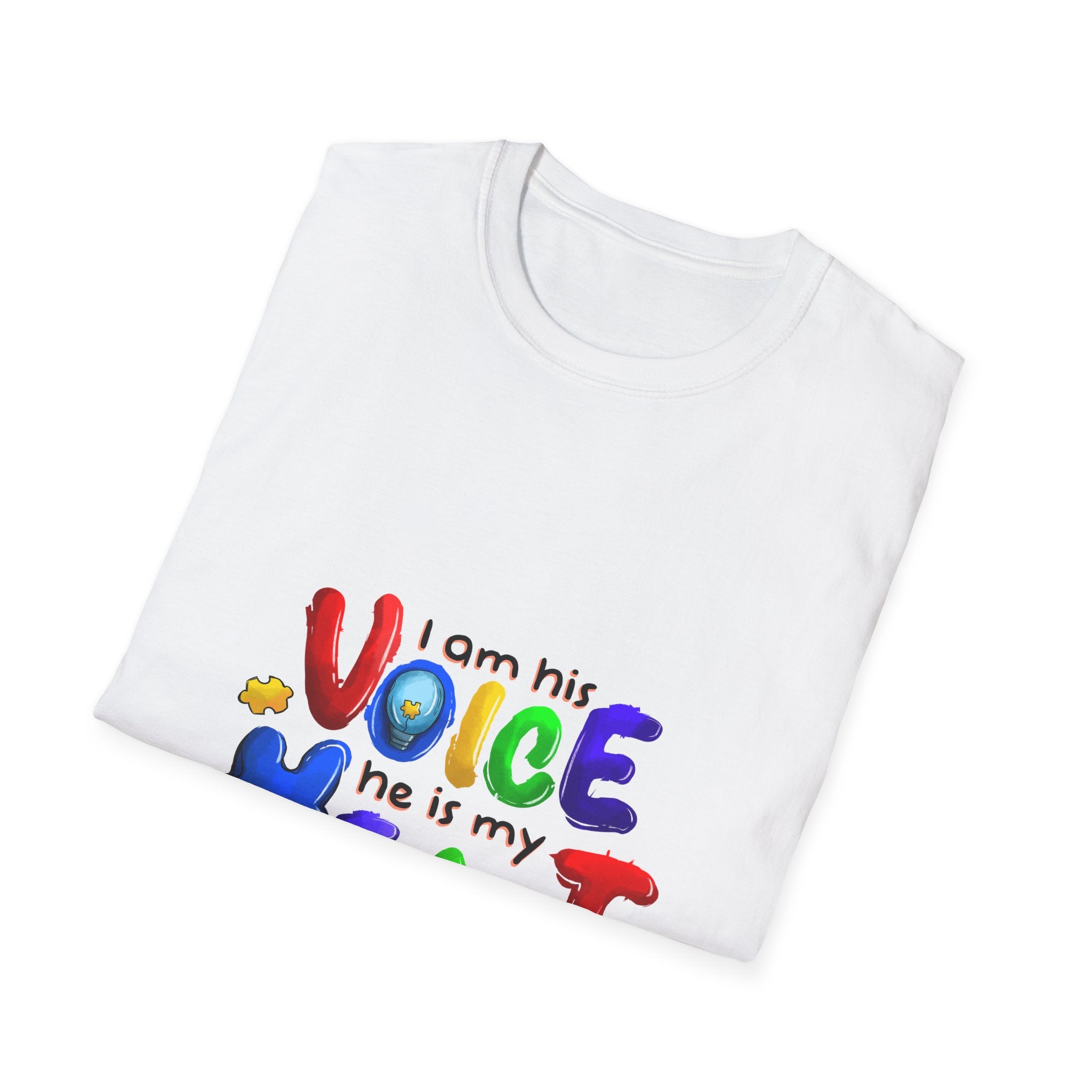 Children's Autism Awareness T-Shirt — "I Am His Voice, He Is My Heart" Colorful Design