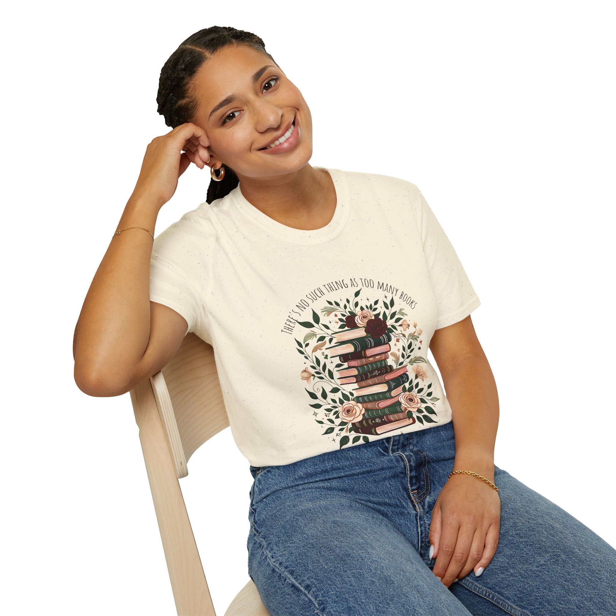 Book Lover Stack T-Shirt — "Books and Tea are My Happy Place" Floral Reading Tee