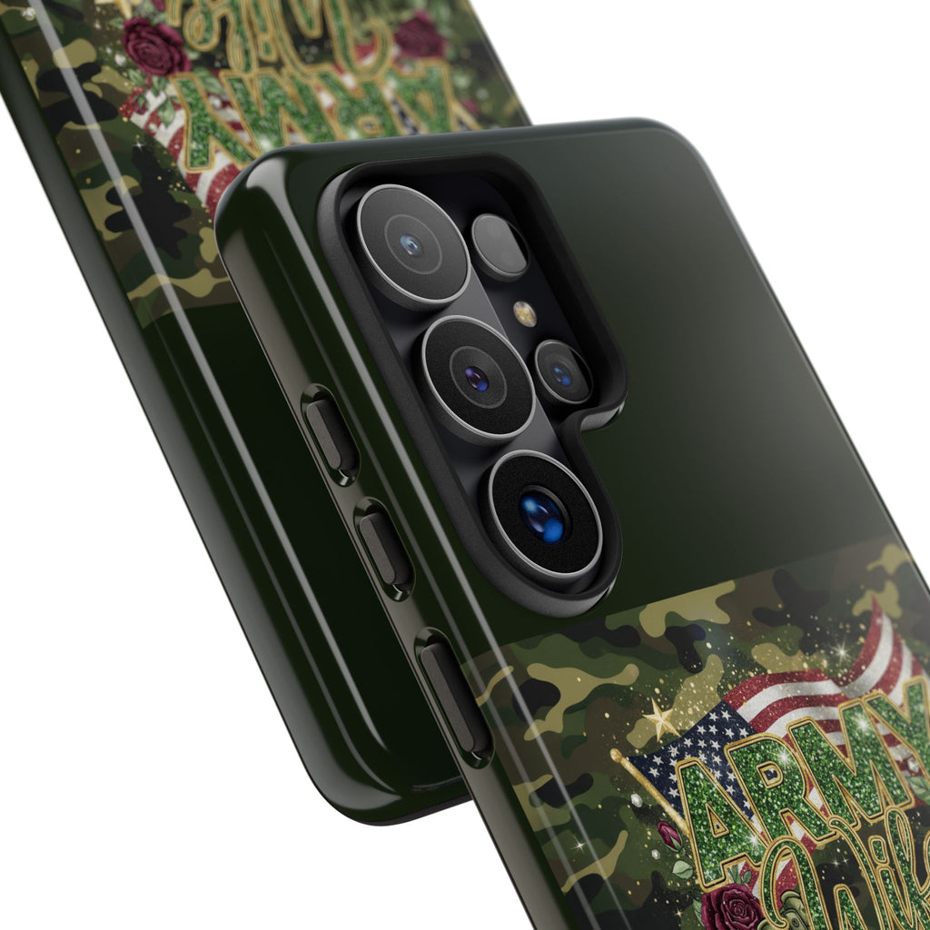 Army Wife Tough Phone Case — Camo Flag Design with Roses