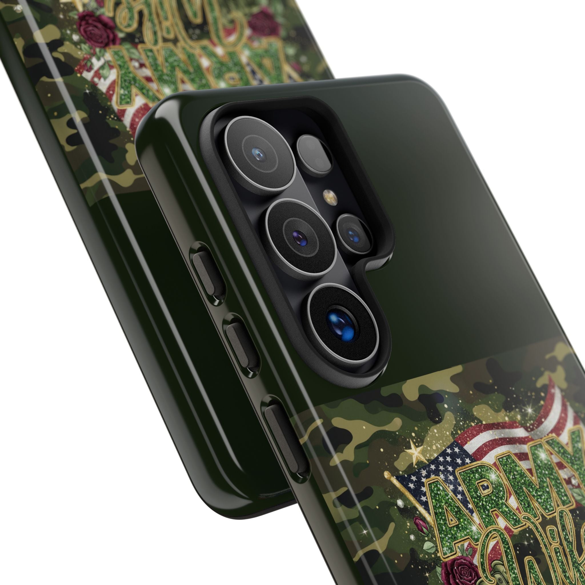 Army Wife Tough Phone Case — Camo Flag Design with Roses