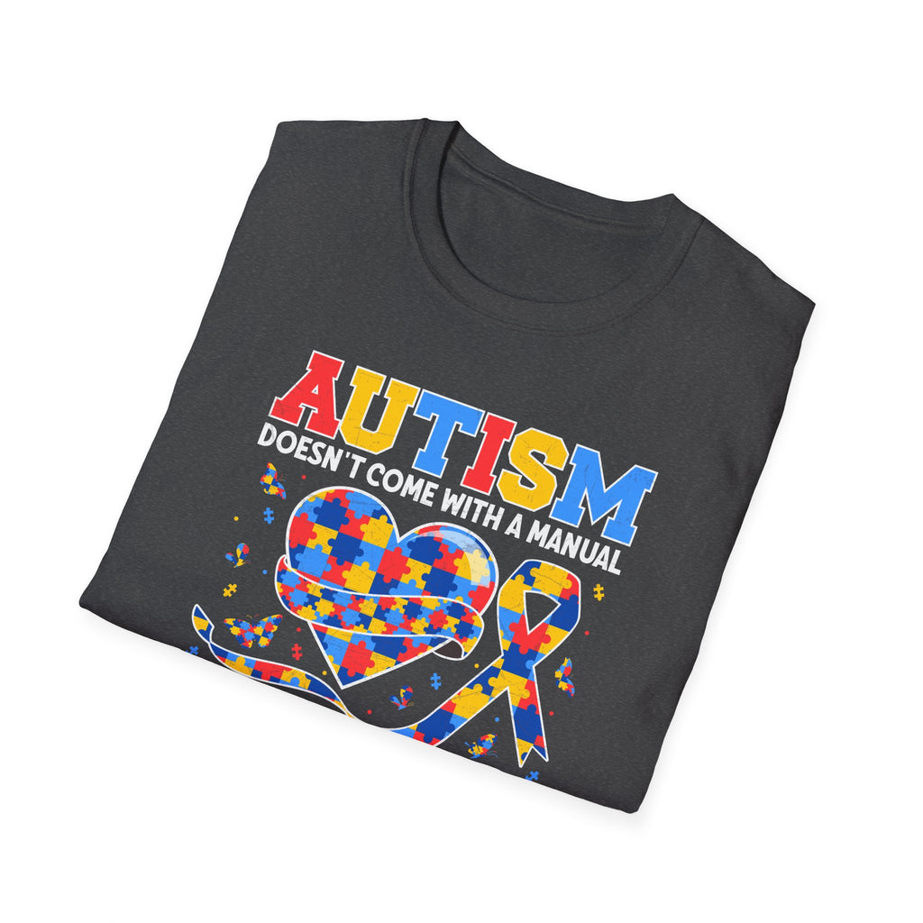 Autism Mom Graphic T-Shirt — “Autism doesn't come with a manual, it comes with a mom who never gives up”