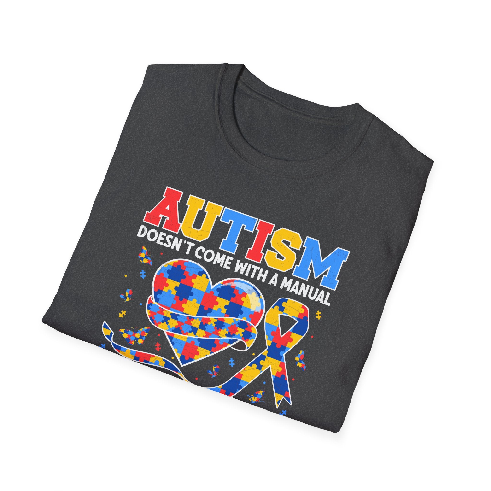 Autism Mom Graphic T-Shirt — “Autism doesn't come with a manual, it comes with a mom who never gives up”
