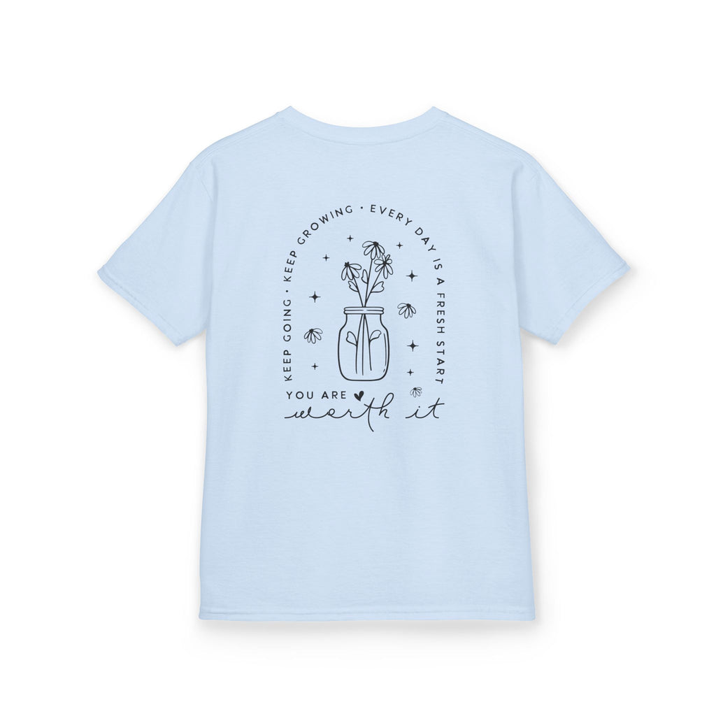 Kids Tee — “You Are Worth It” Minimal Floral Comfort Shirt