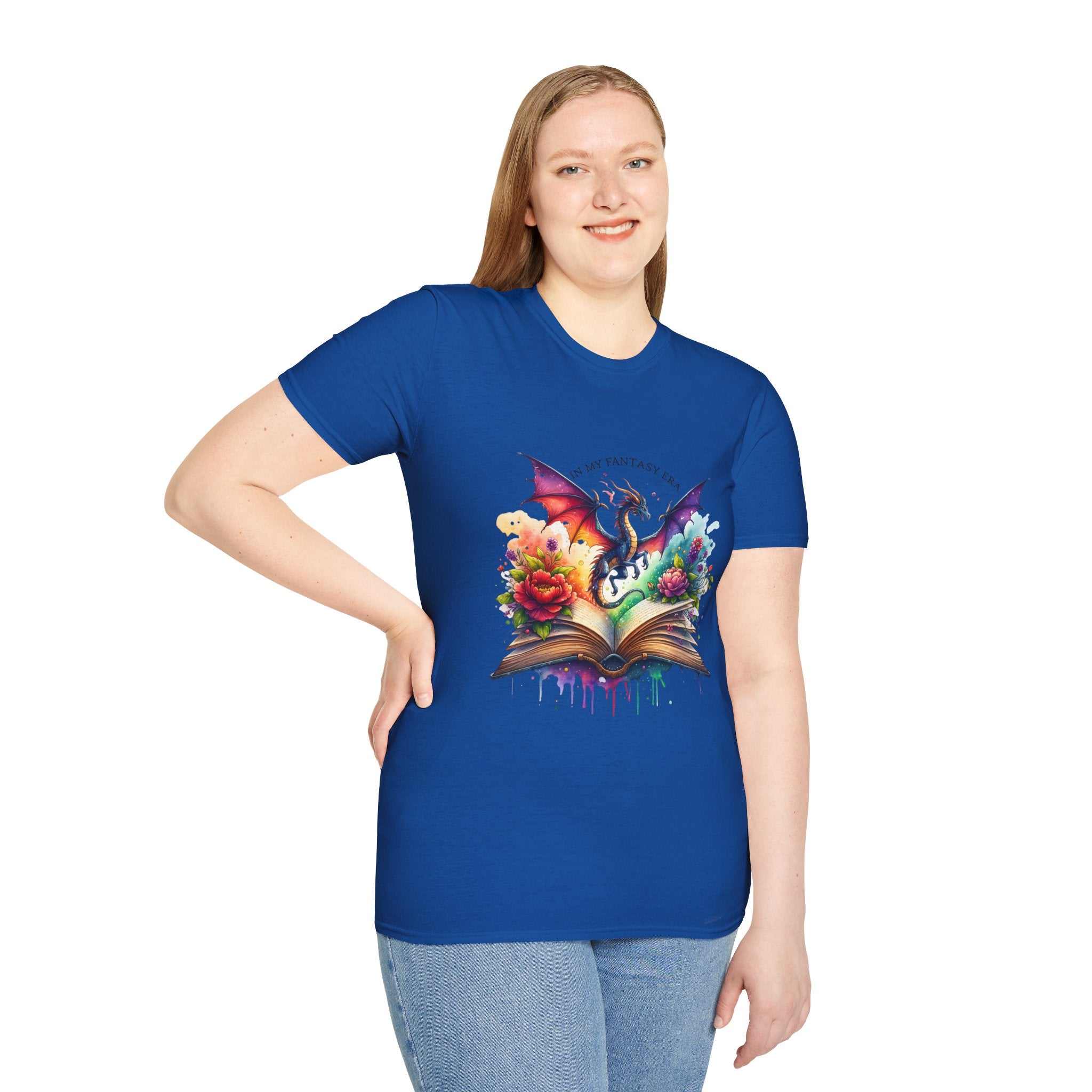 Fantasy Dragon Book T-Shirt — 'Live in My Fantasy' Colorful Storybook Design