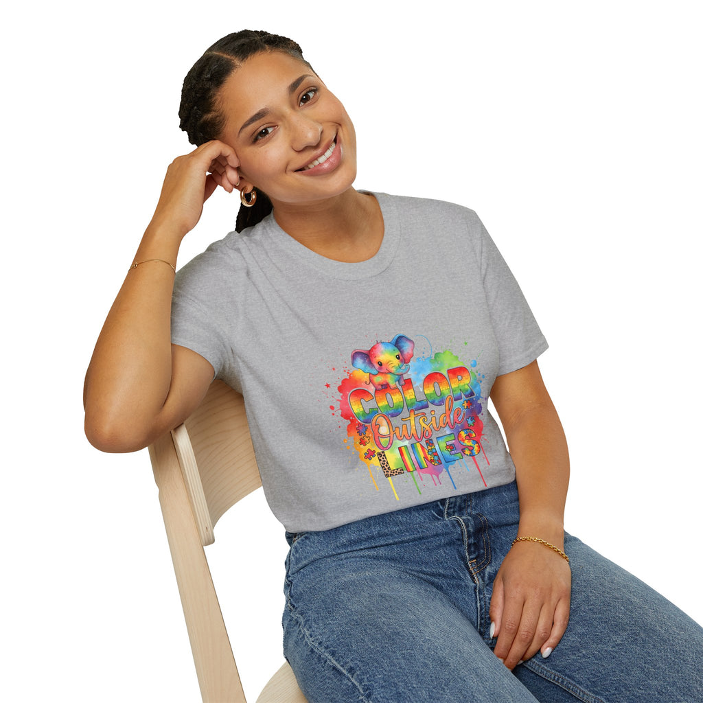 Color Outside Lines T-Shirt — Rainbow Paint Splatter Art Tee