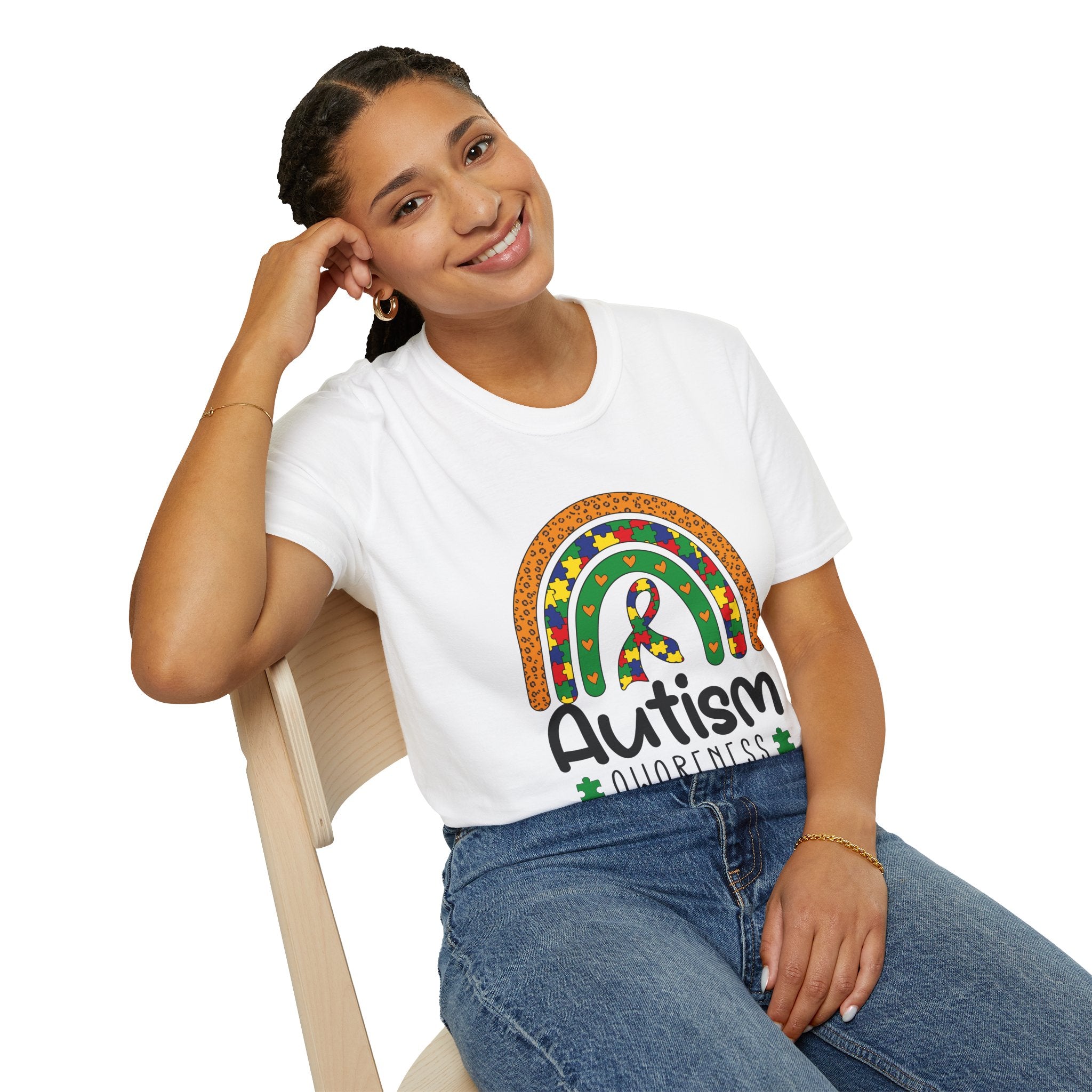 Autism Awareness T-Shirt — Colorful Puzzle Ribbon Rainbow Tee