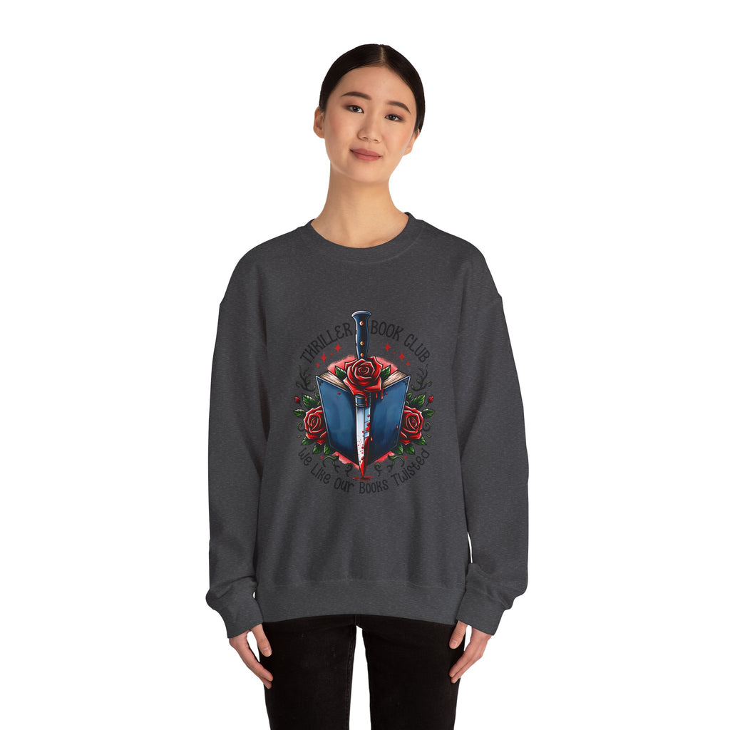 Thriller Book Club Sweatshirt — "We Like Our Books Flipped" Gothic Rose & Dagger Crewneck