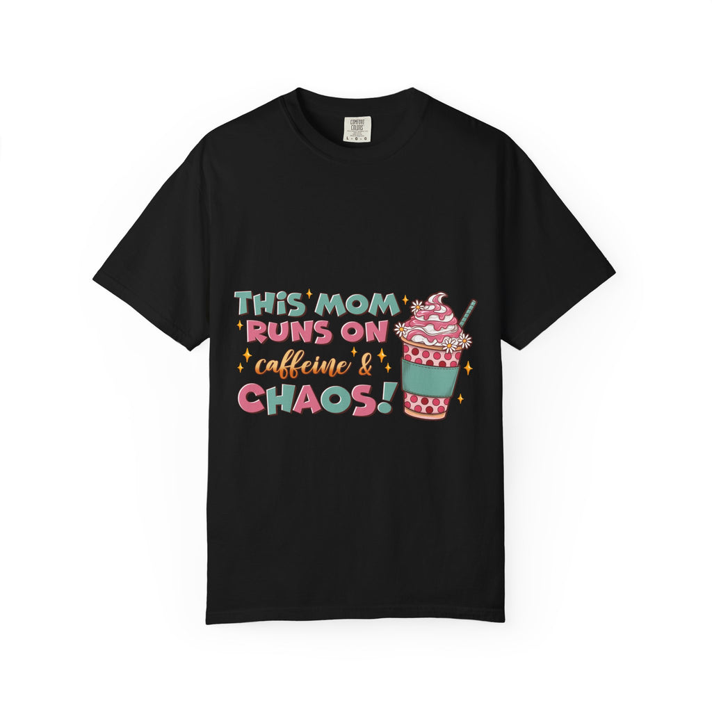 Mom Coffee T-Shirt — "This Mom Runs on Caffeine & Chaos" Cute Graphic Tee