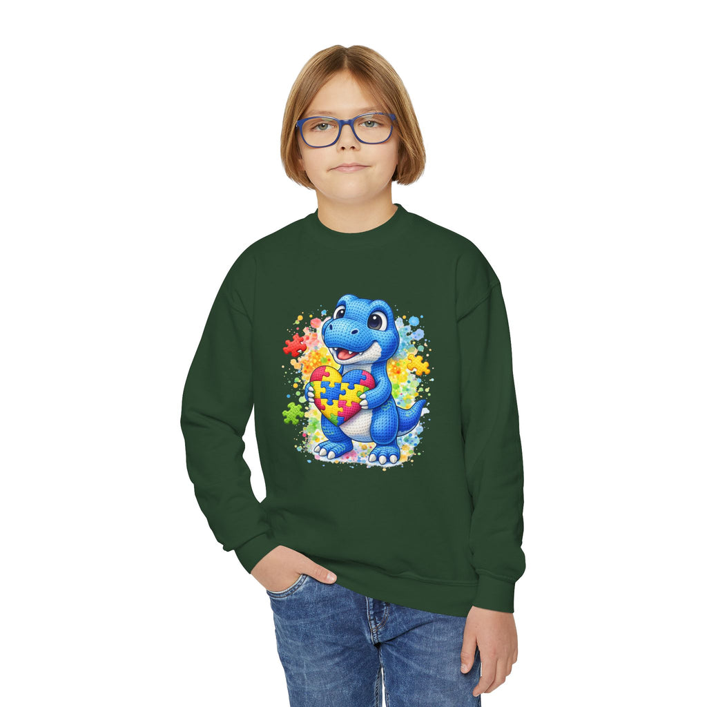 Kids Autism Awareness Dinosaur Crewneck Sweatshirt