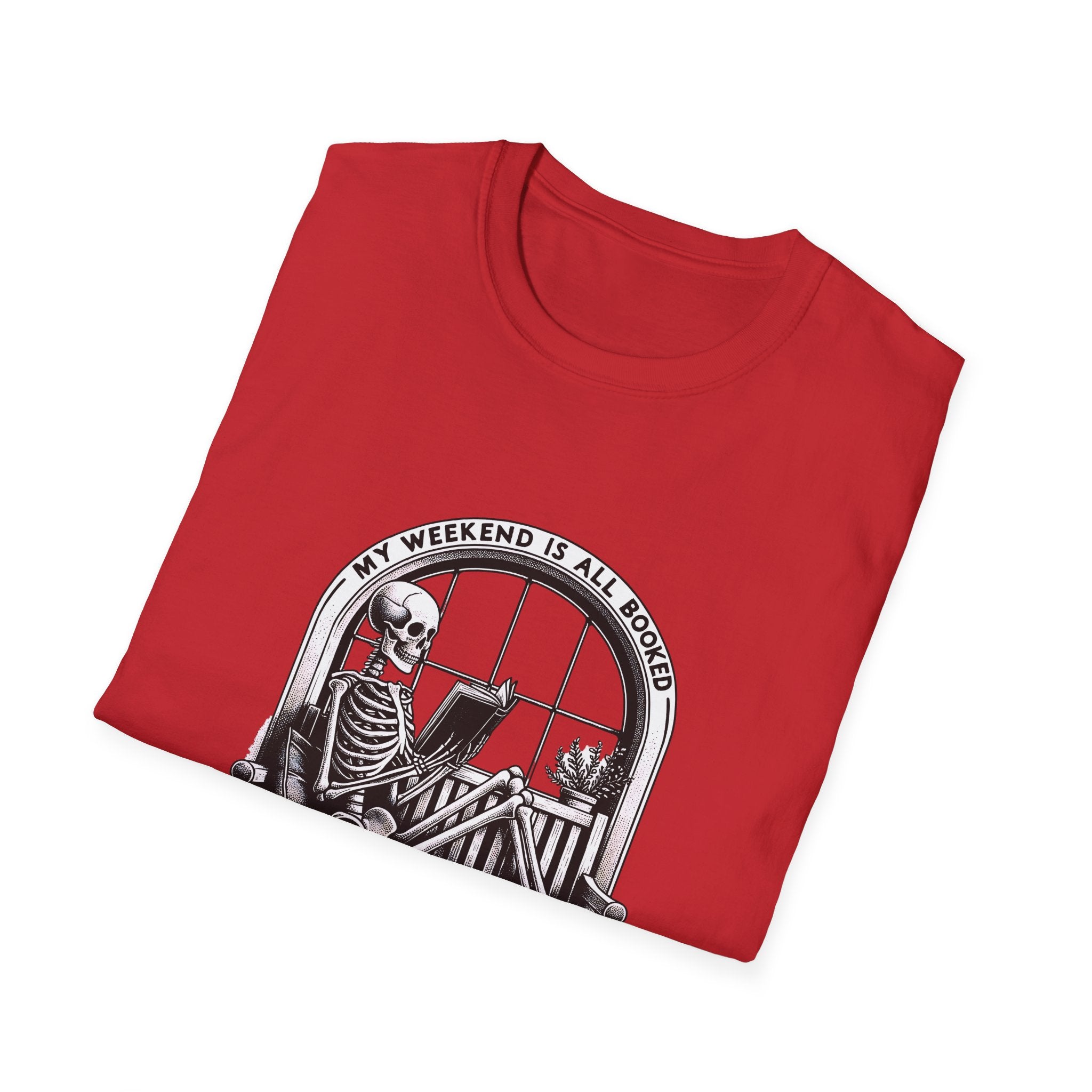 Skeleton Reading Window T‑Shirt — “My Weekend Is All Booked” Graphic Tee