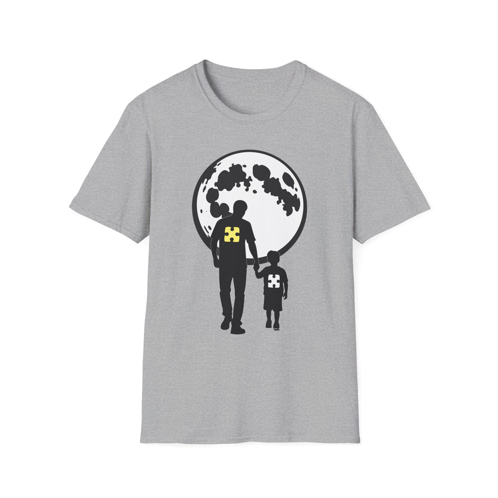 Moonwalk Father & Son T‑Shirt — Silhouette with Moon & Yellow Patch
