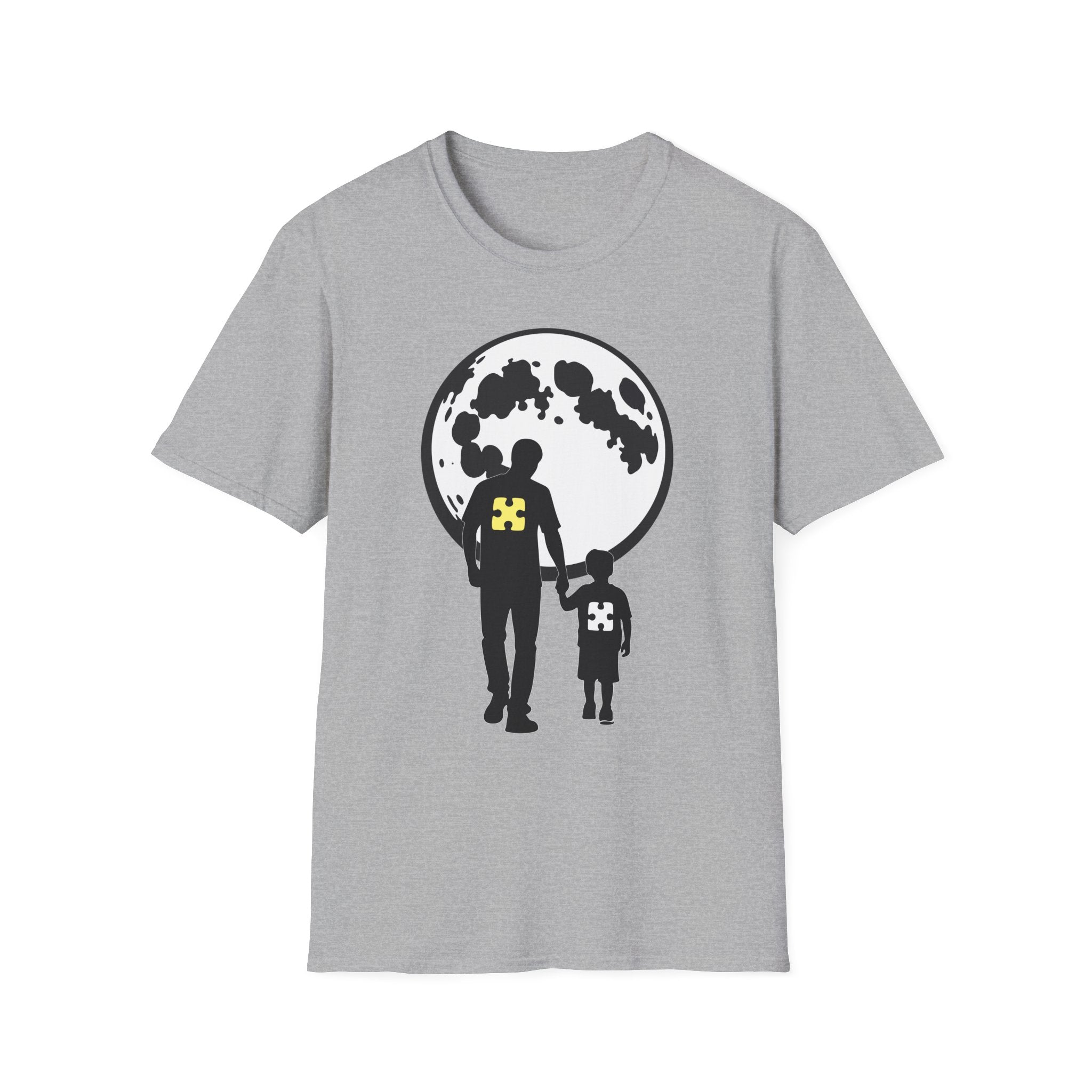 Moonwalk Father & Son T‑Shirt — Silhouette with Moon & Yellow Patch