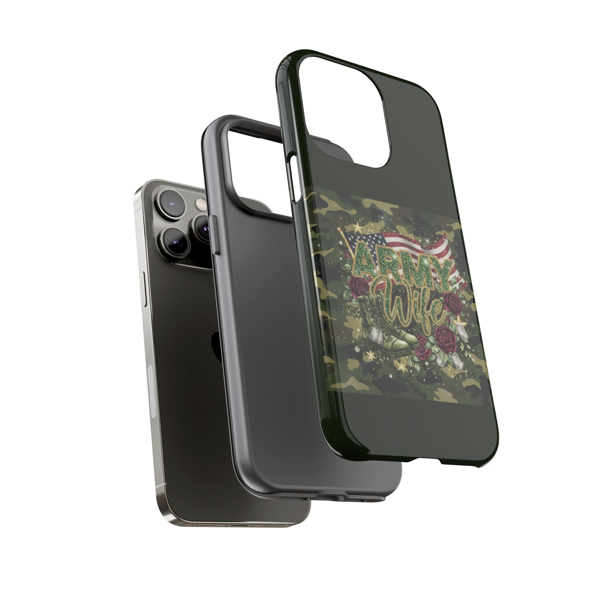 Army Wife Tough Phone Case — Camo Flag Design with Roses