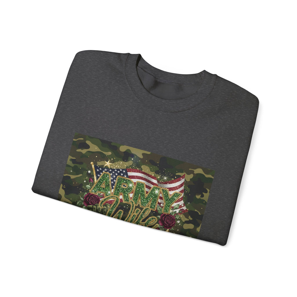 Army Wife Camo Sweatshirt - American Flag Floral Military Crewneck
