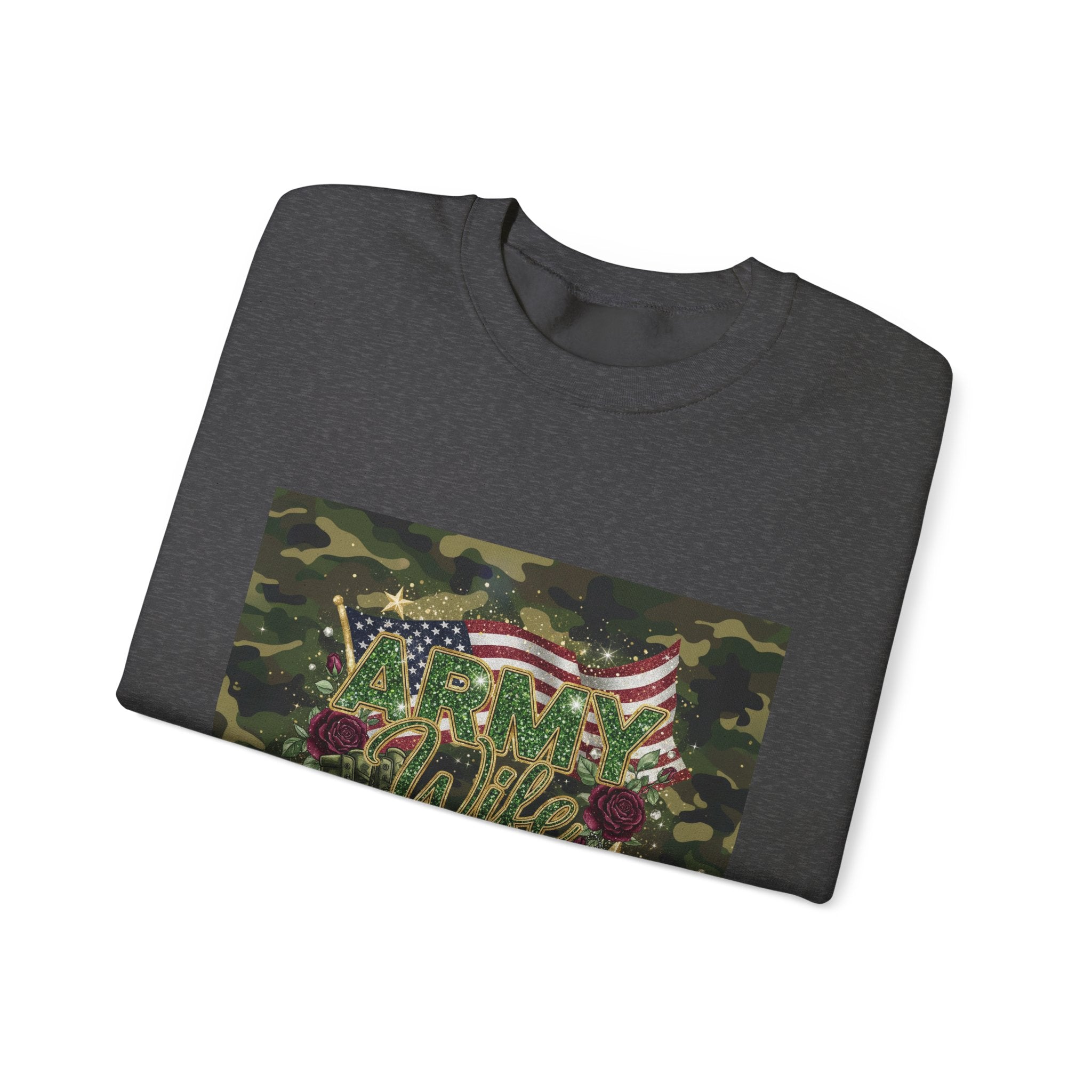 Army Wife Camo Sweatshirt - American Flag Floral Military Crewneck