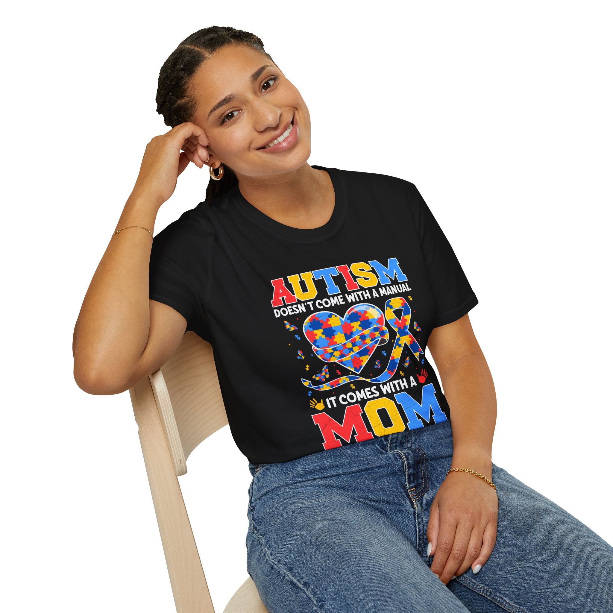 Autism Mom Graphic T-Shirt — “Autism doesn't come with a manual, it comes with a mom who never gives up”